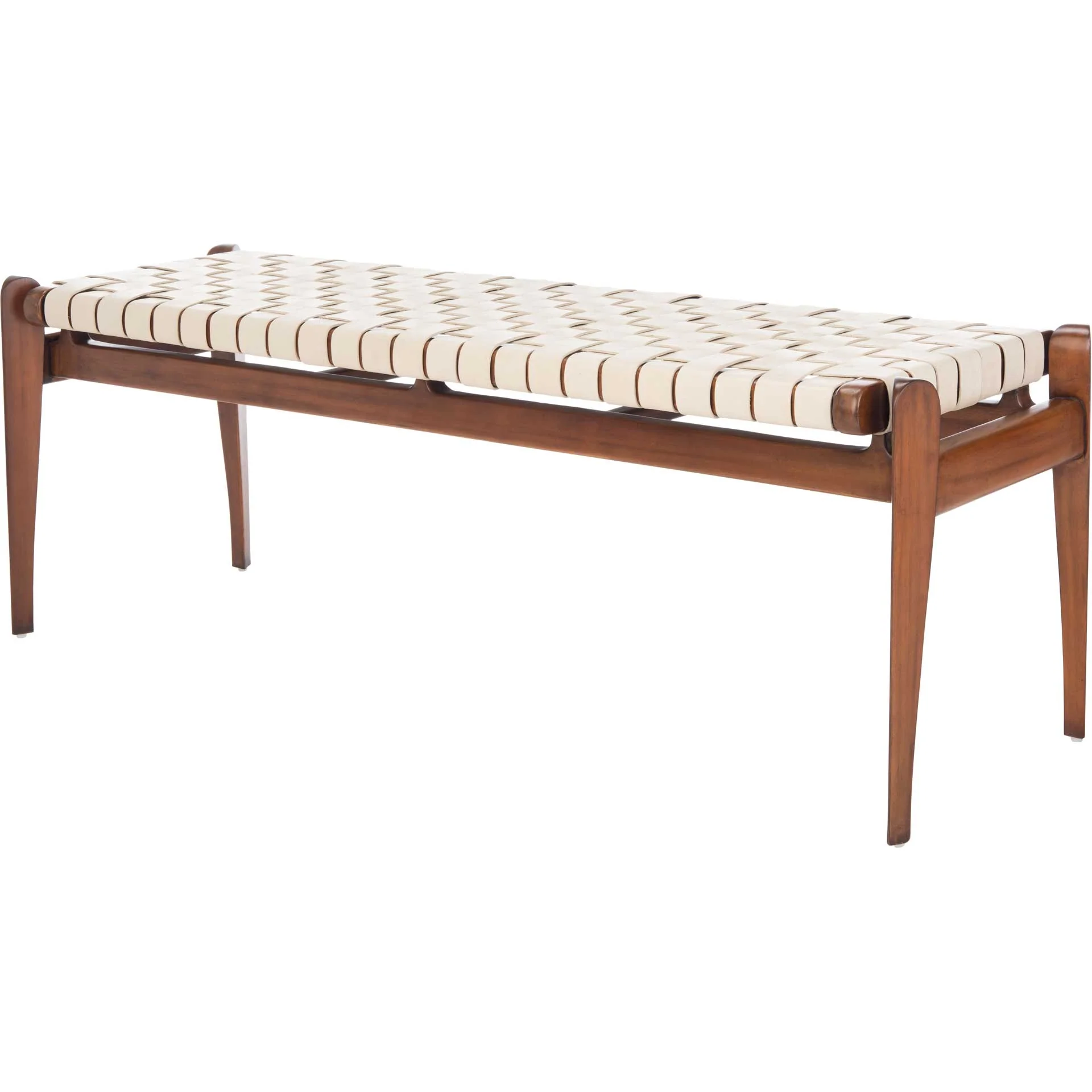 Diya Leather Bench White/Light Brown - Image 5