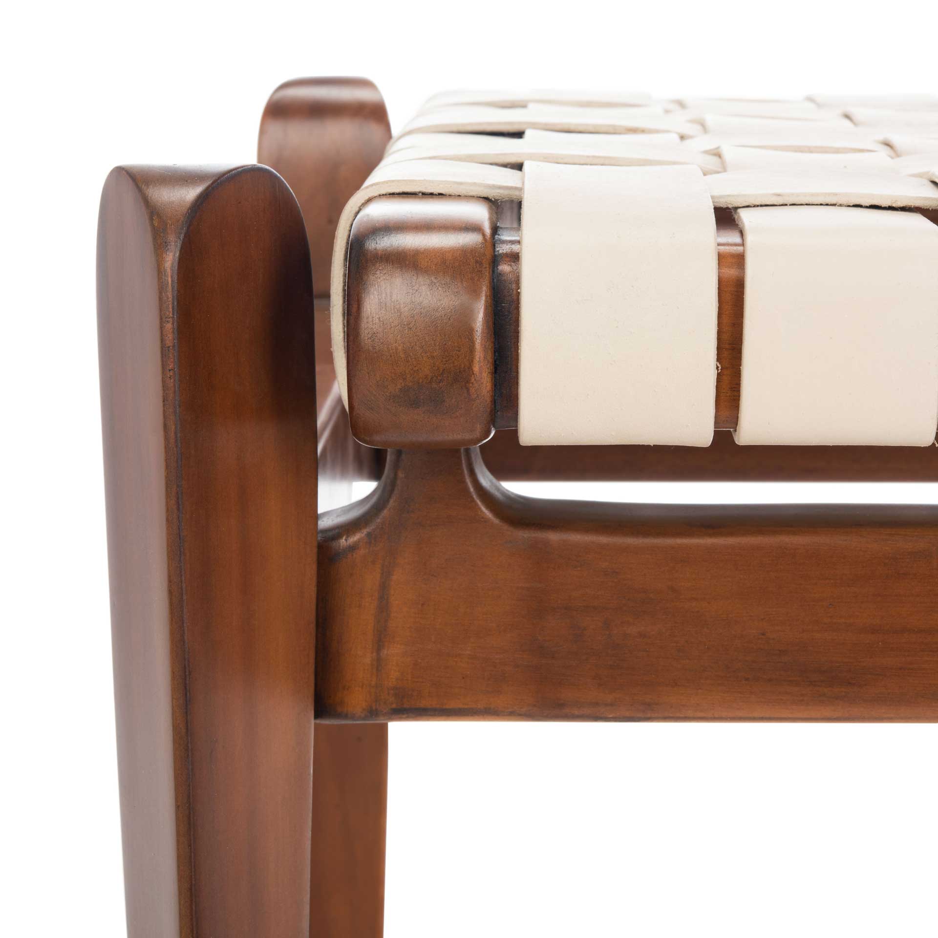 Diya Leather Bench White/Light Brown - Image 7