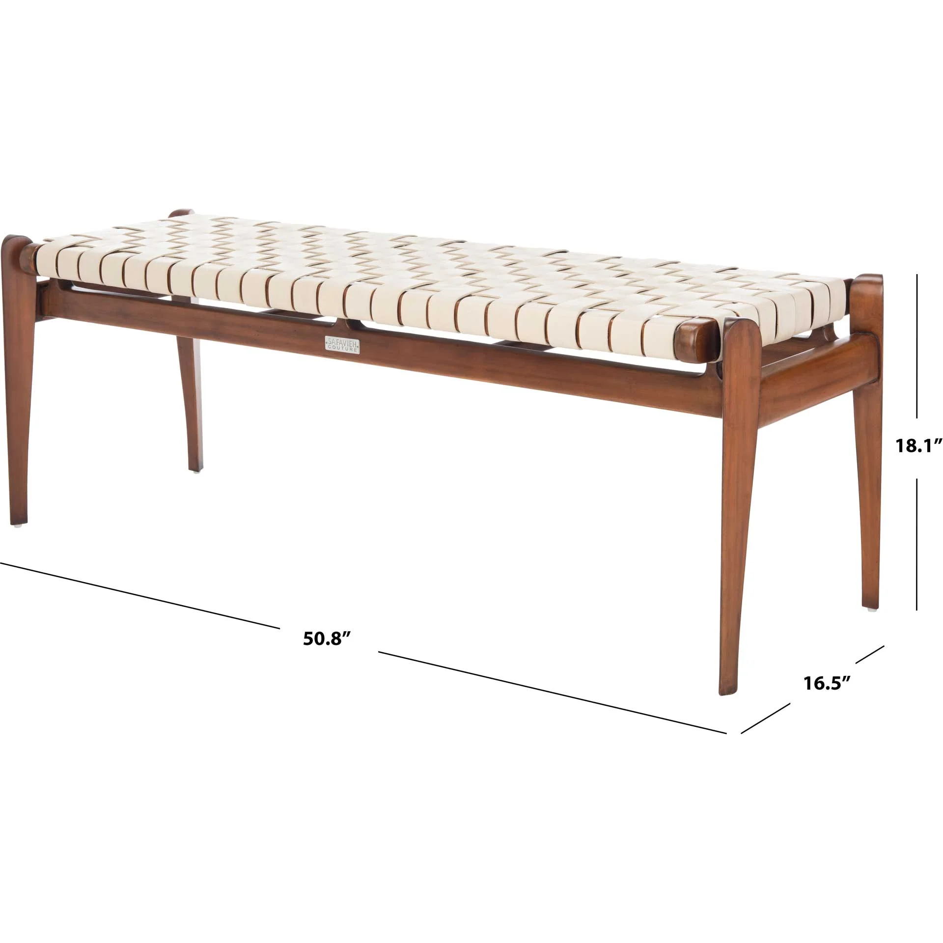 Diya Leather Bench White/Light Brown - Image 9