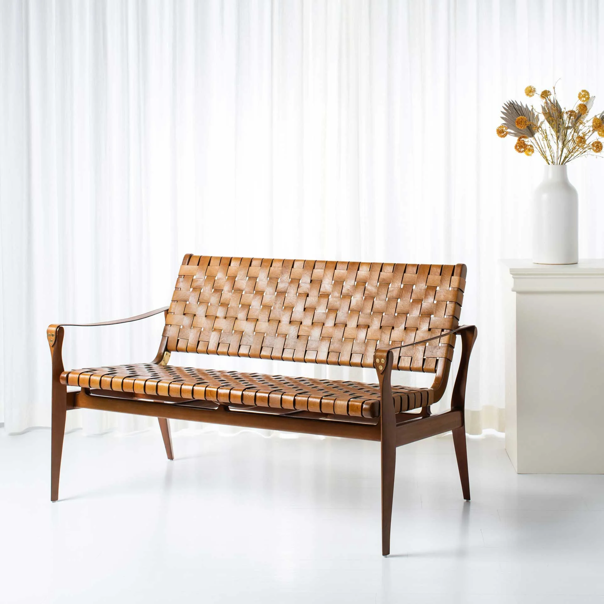 Diya Leather Loveseat Brown/Light Brown - Image 4