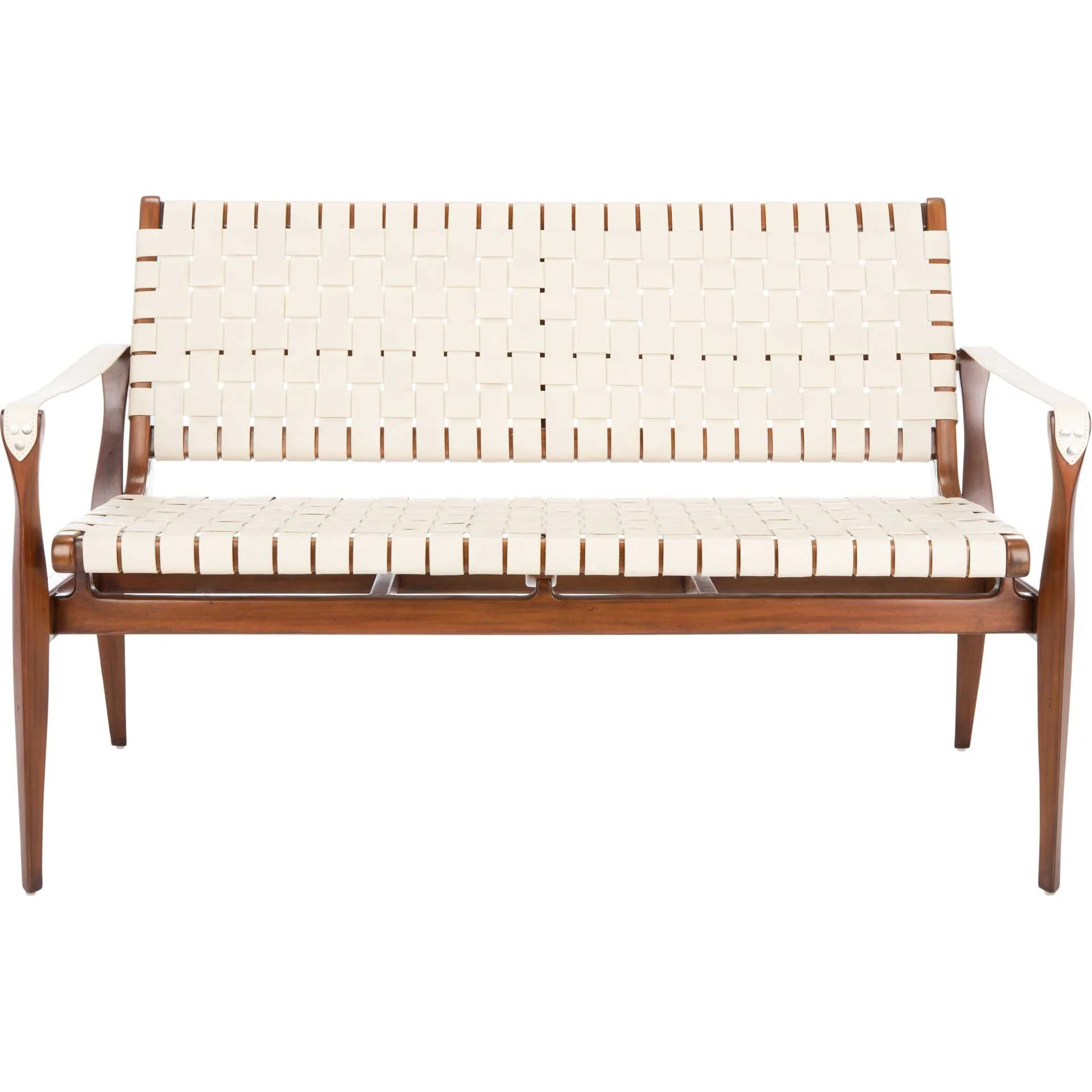 Diya Leather Loveseat White/Light Brown - Image 2