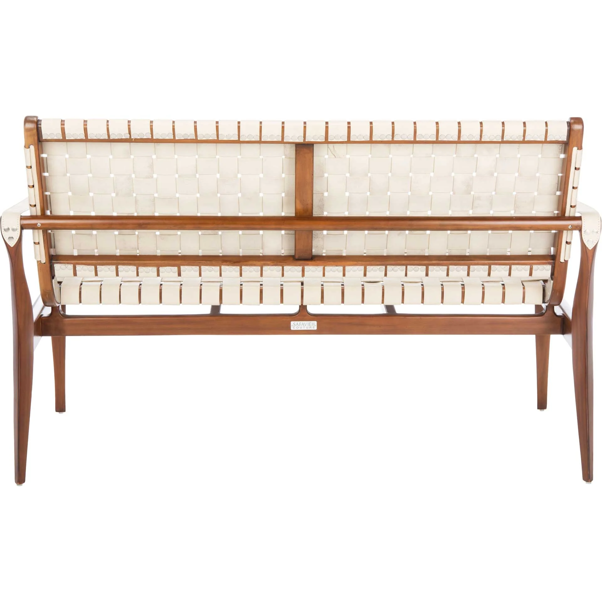 Diya Leather Loveseat White/Light Brown - Image 3
