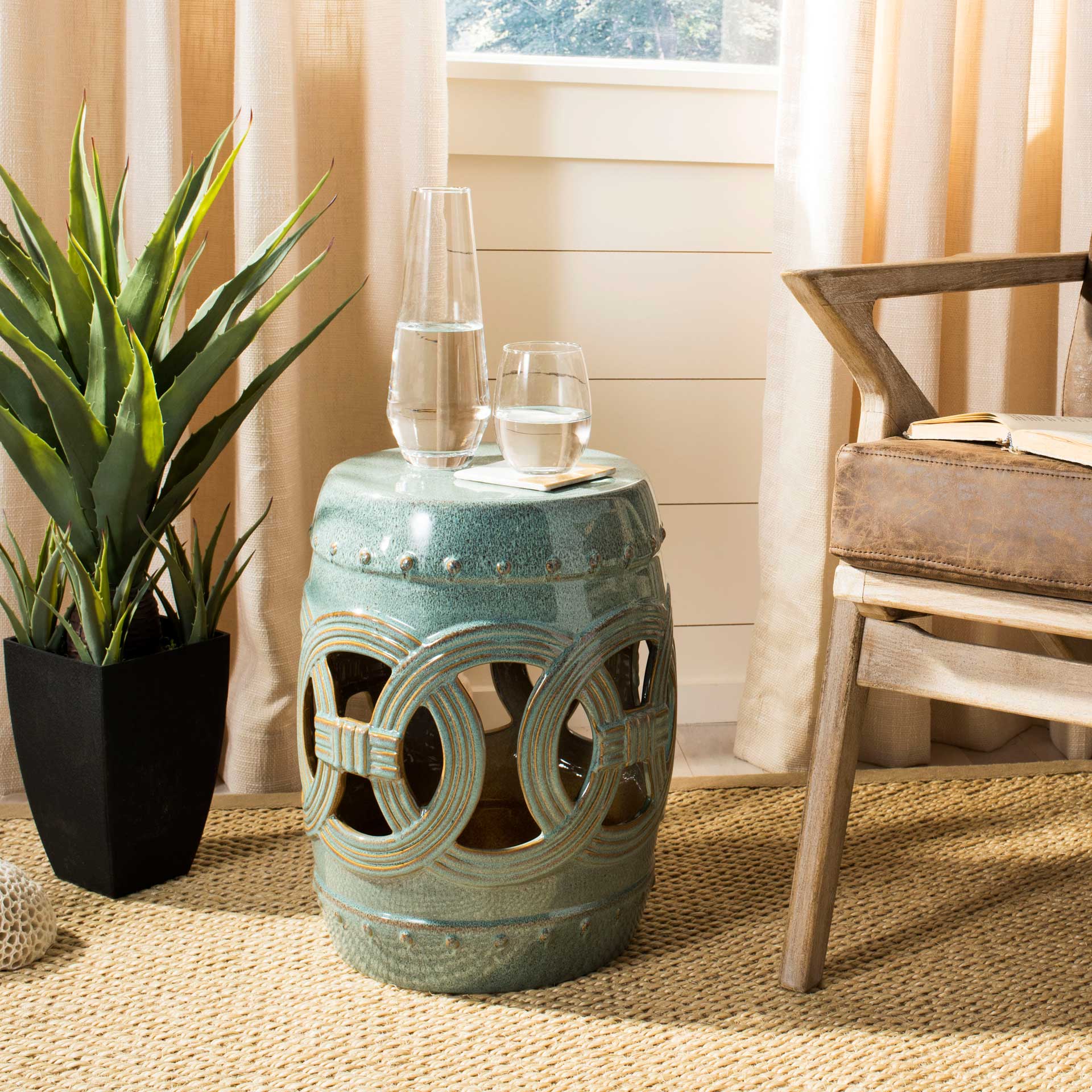 Double Coin Garden Stool Antique Blue - Image 3