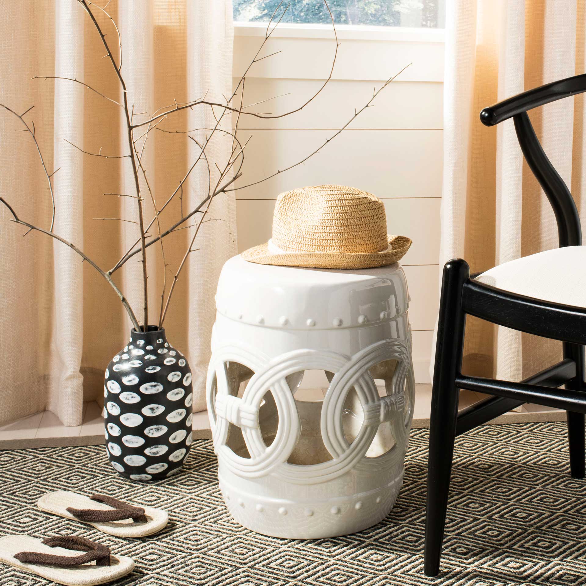 Double Coin Garden Stool Antique White - Image 3