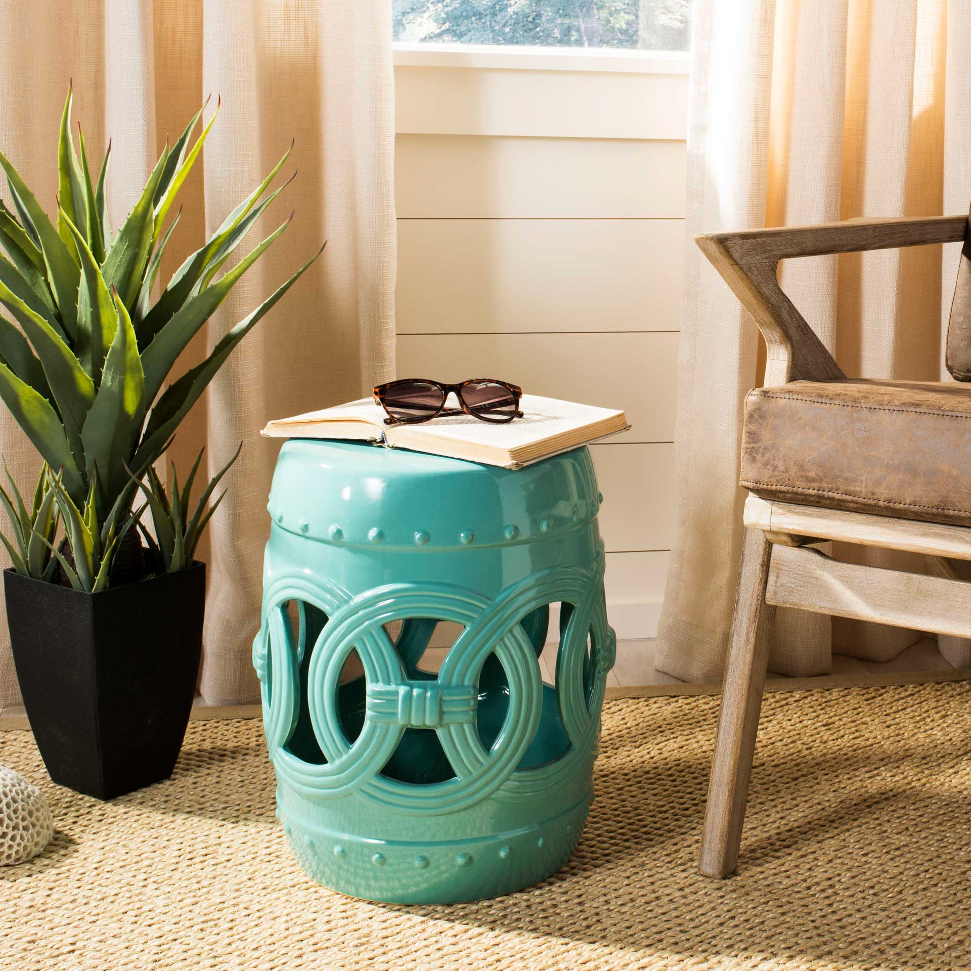 Double Coin Garden Stool Light Blue - Image 2
