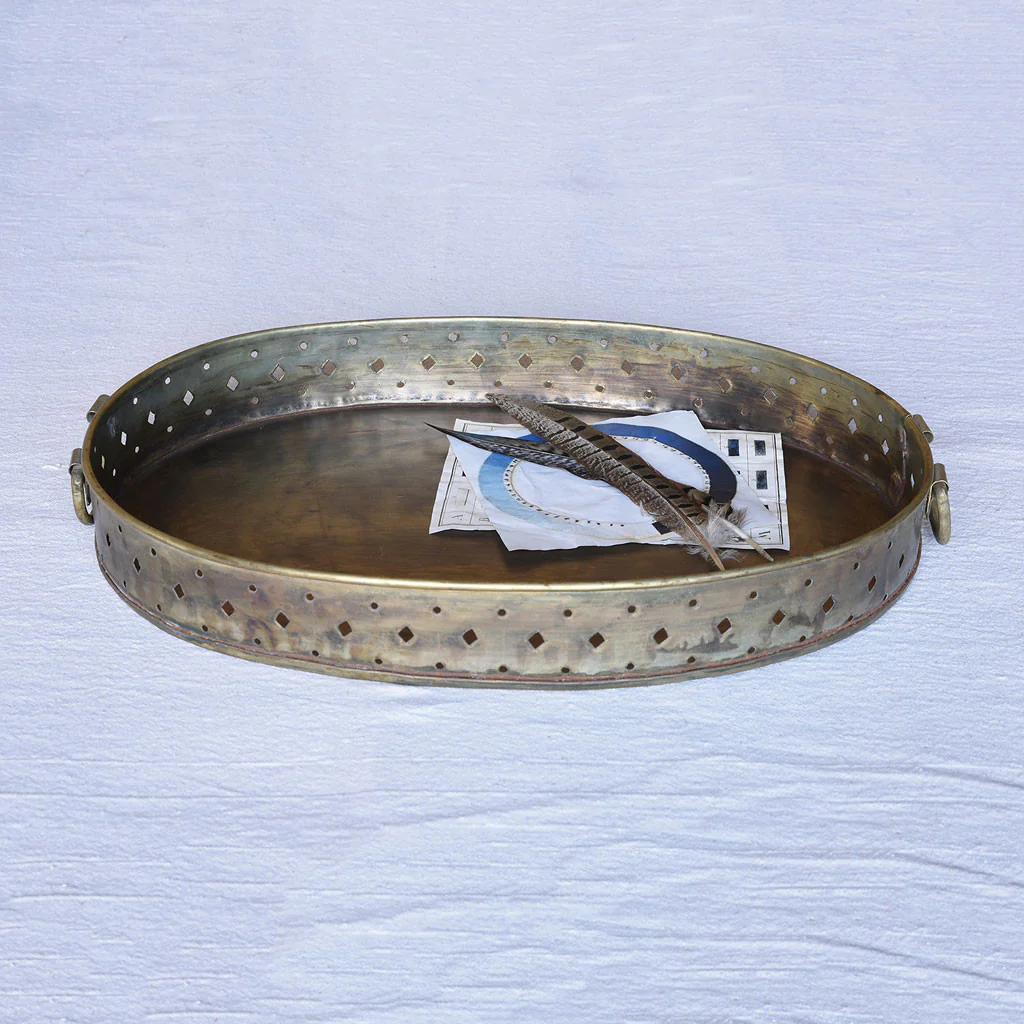 Drew Bar Tray Oval Antique Brass - Image 3
