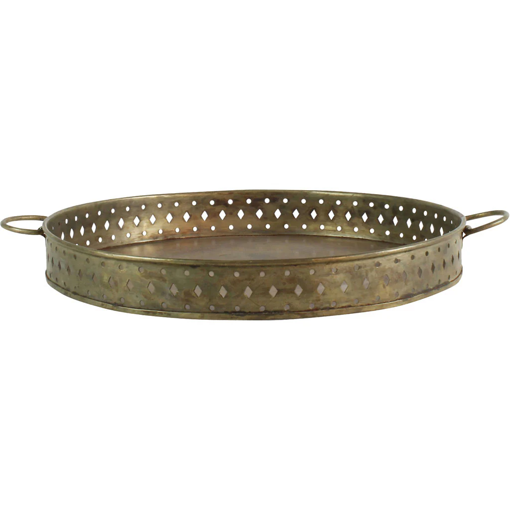 Drew Bar Tray Round Antique Brass - Image 2