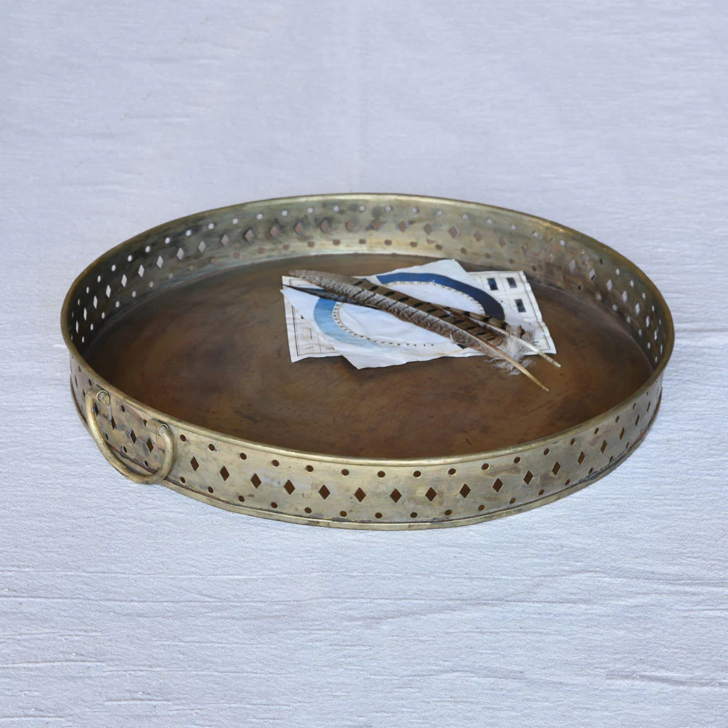 Drew Bar Tray Round Antique Brass - Image 3