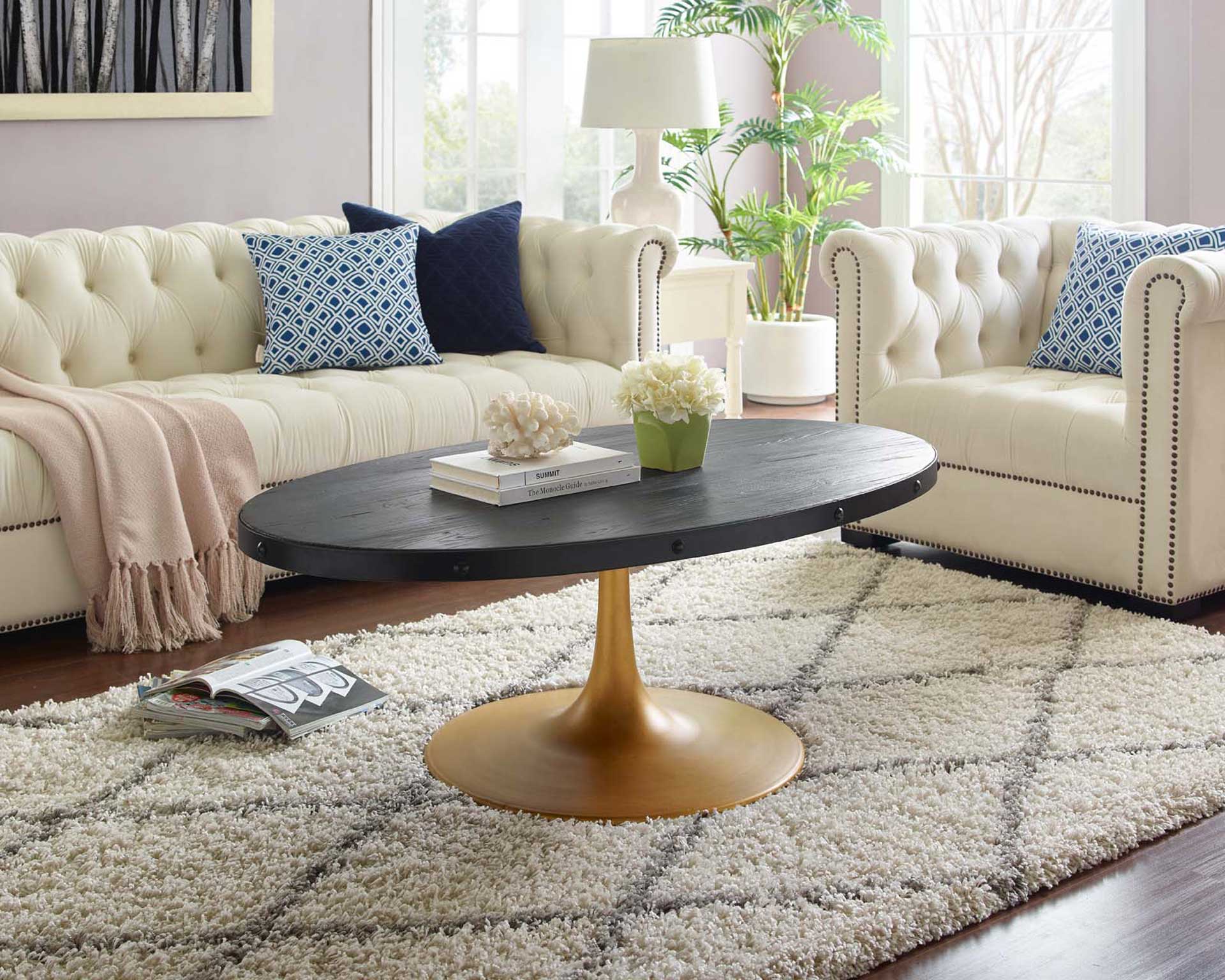 Druid Wood Top Coffee Table Black/Gold - Image 4