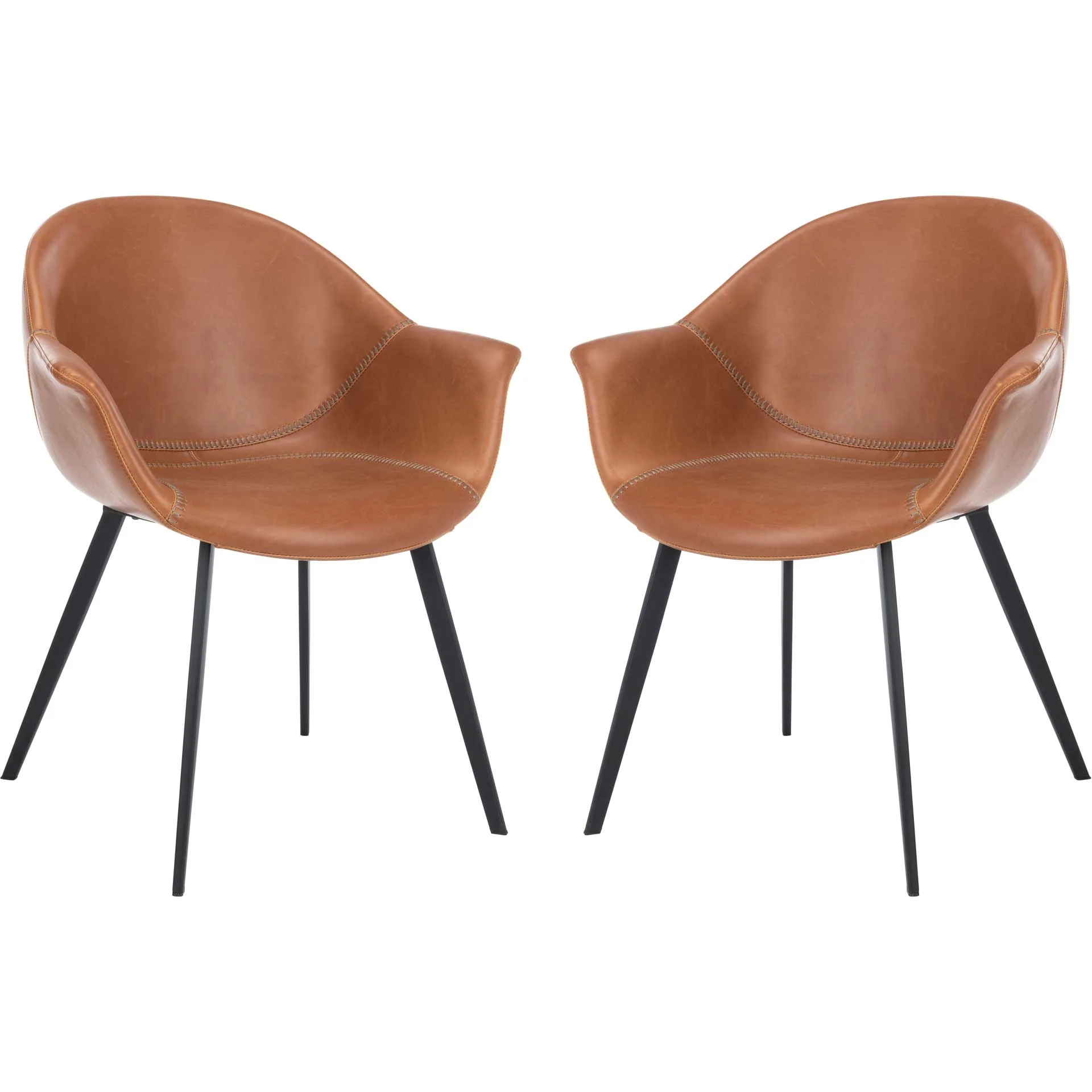 Duke Leather Tub Chair Light Brown/Black (Set of 2) - Image 2