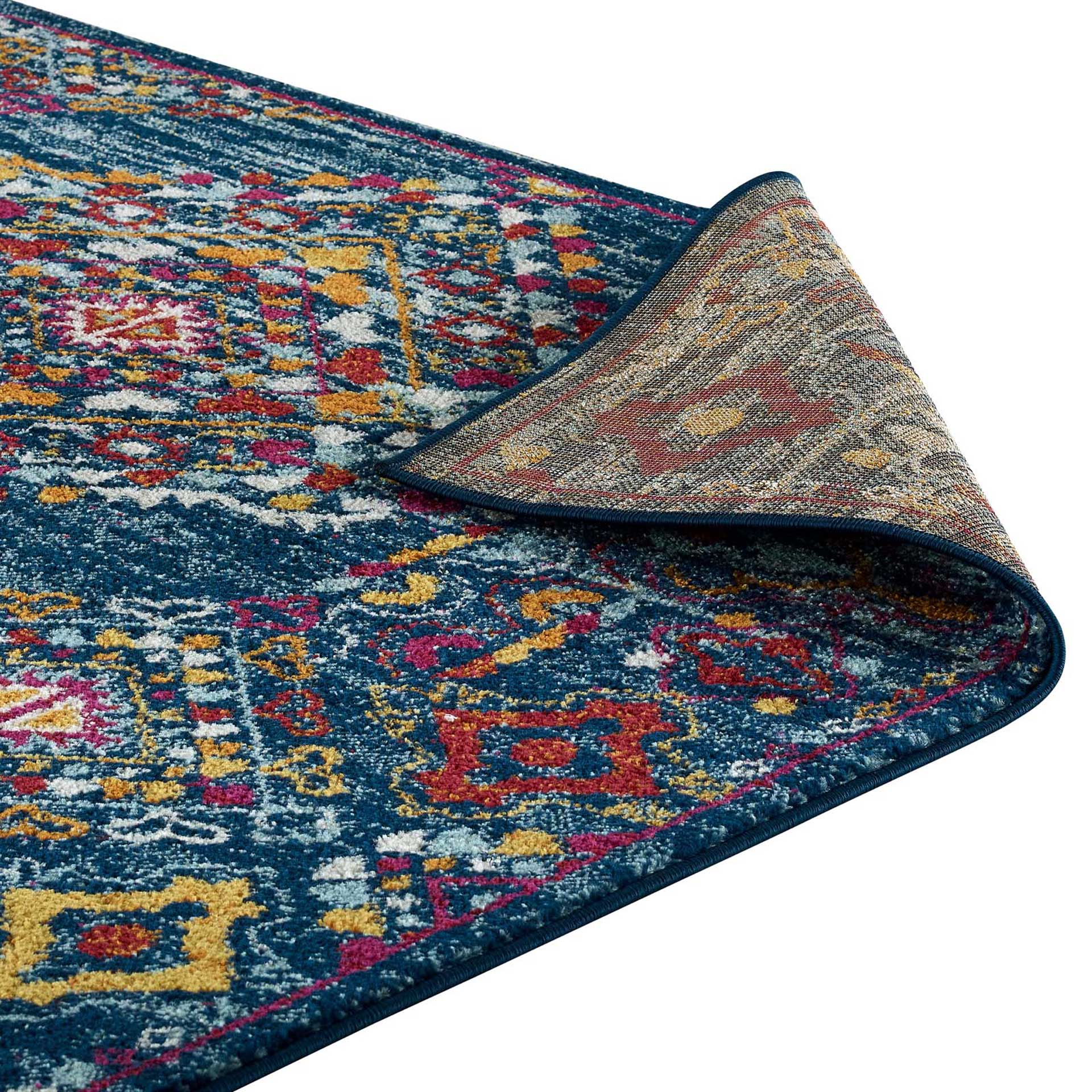 Eastham Distressed Area Rug Blue/Orange/Yellow/Red - Image 4