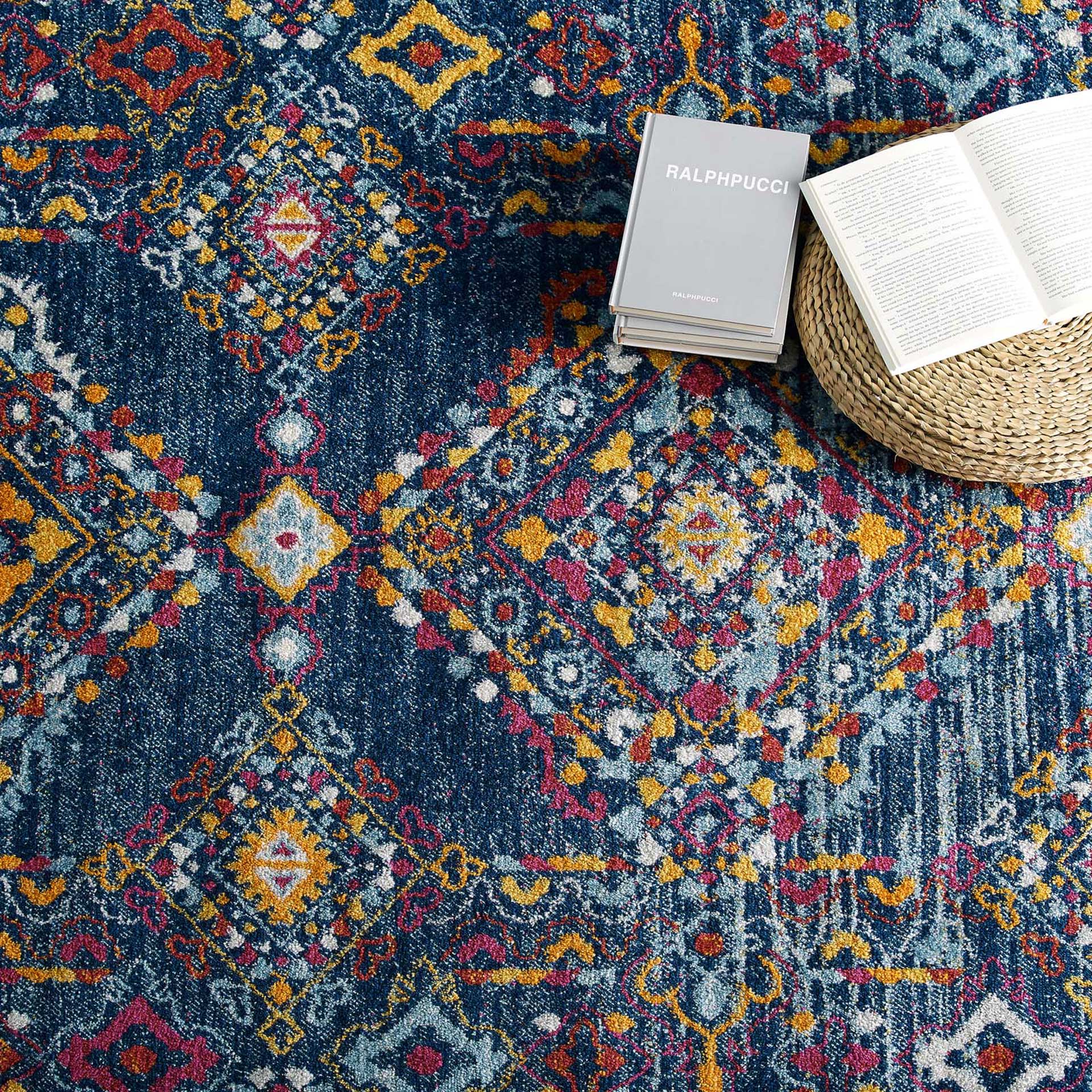 Eastham Distressed Area Rug Blue/Orange/Yellow/Red - Image 7