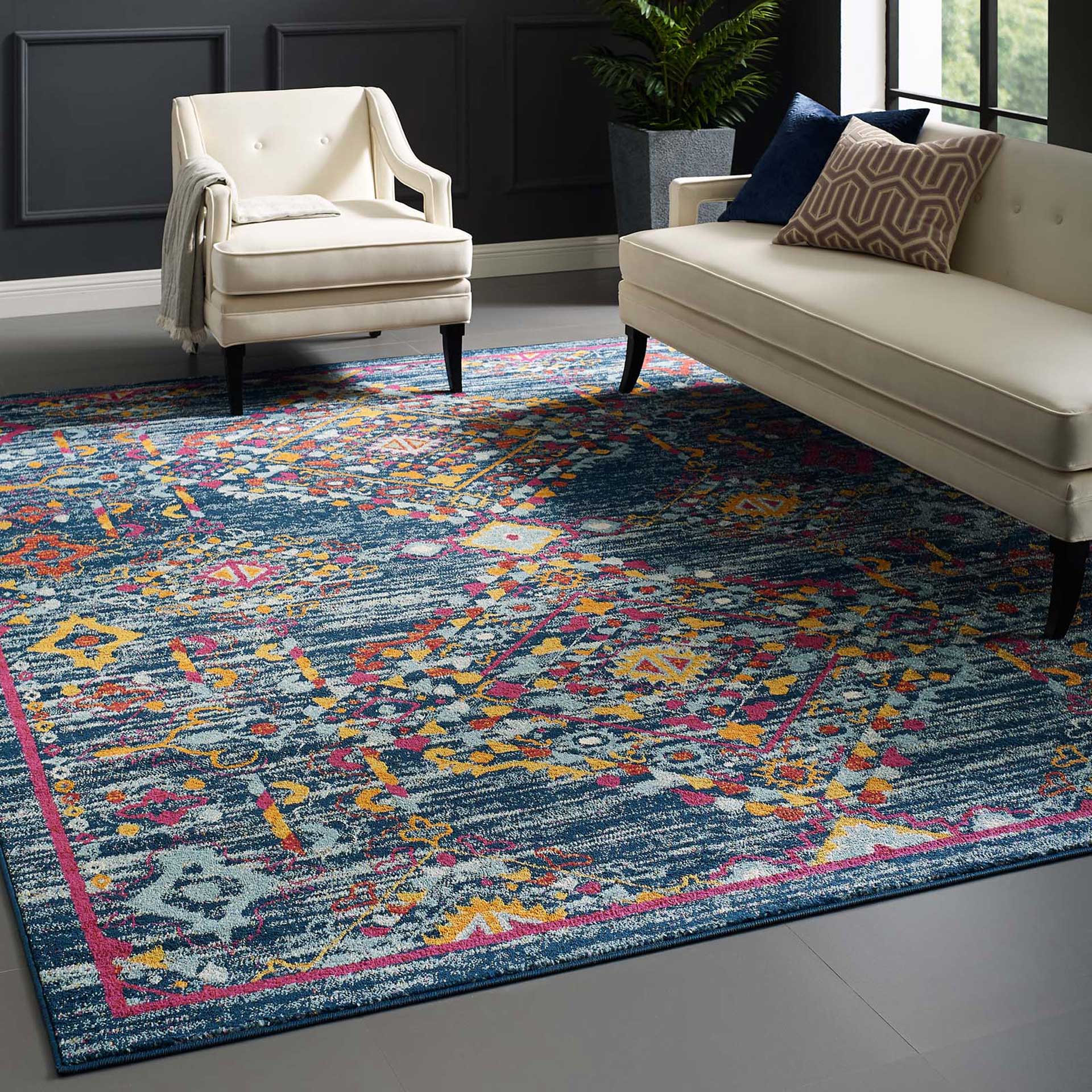 Eastham Distressed Area Rug Blue/Orange/Yellow/Red - Image 8