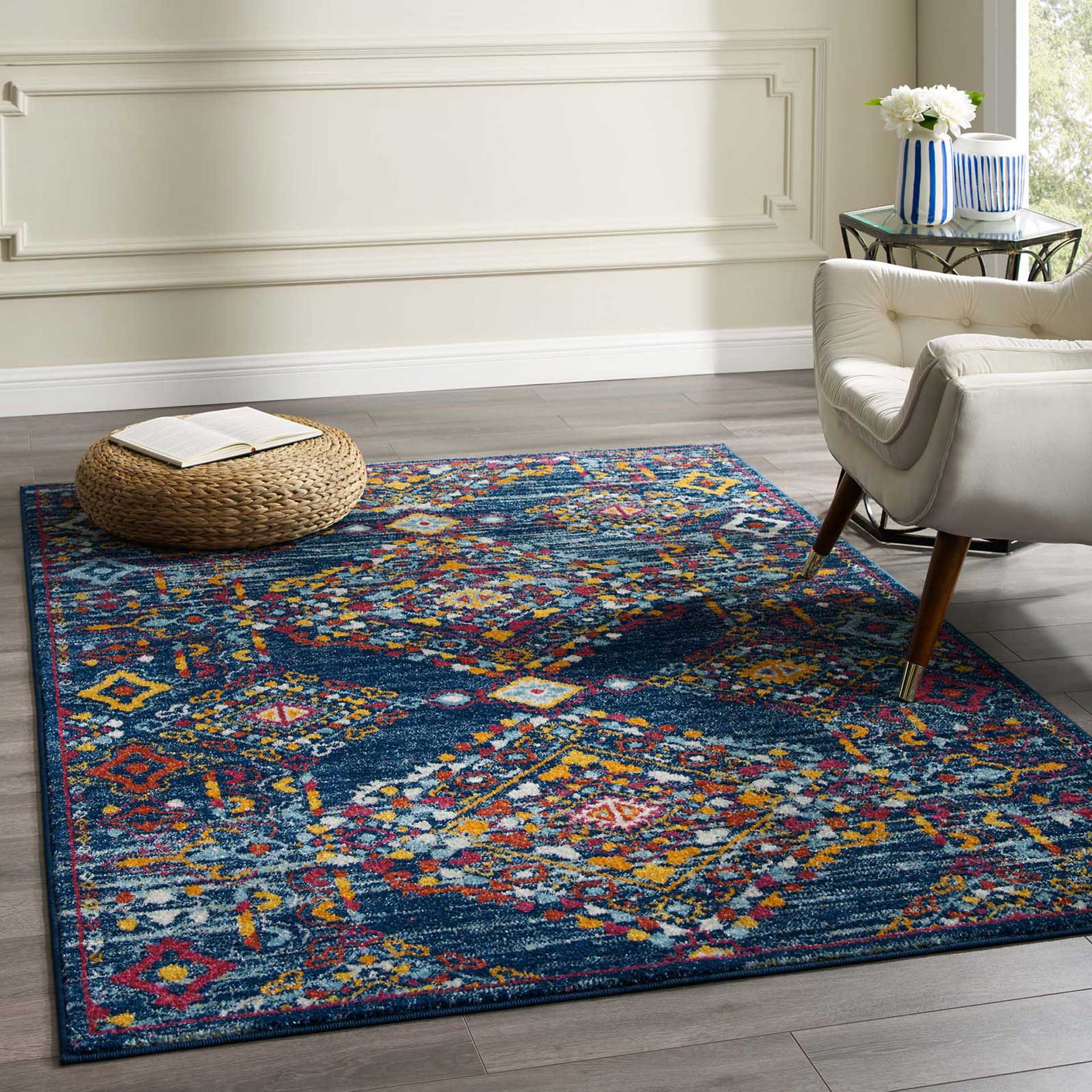 Eastham Distressed Area Rug Blue/Orange/Yellow/Red - Image 9