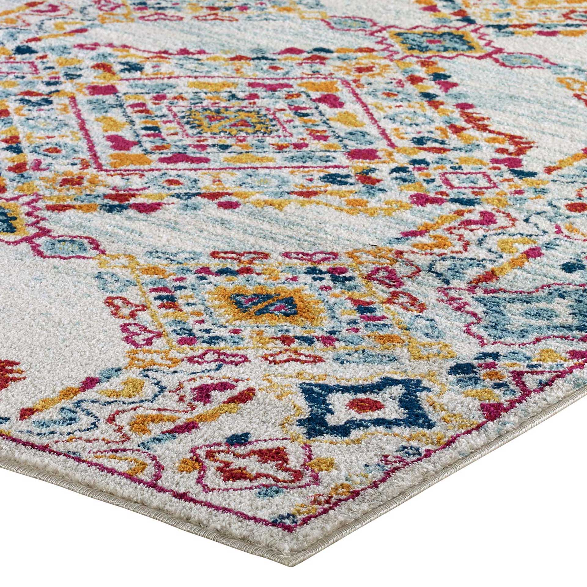 Eastham Lattice Area Rug Ivory/Blue/Orange/Yellow/Red - Image 3
