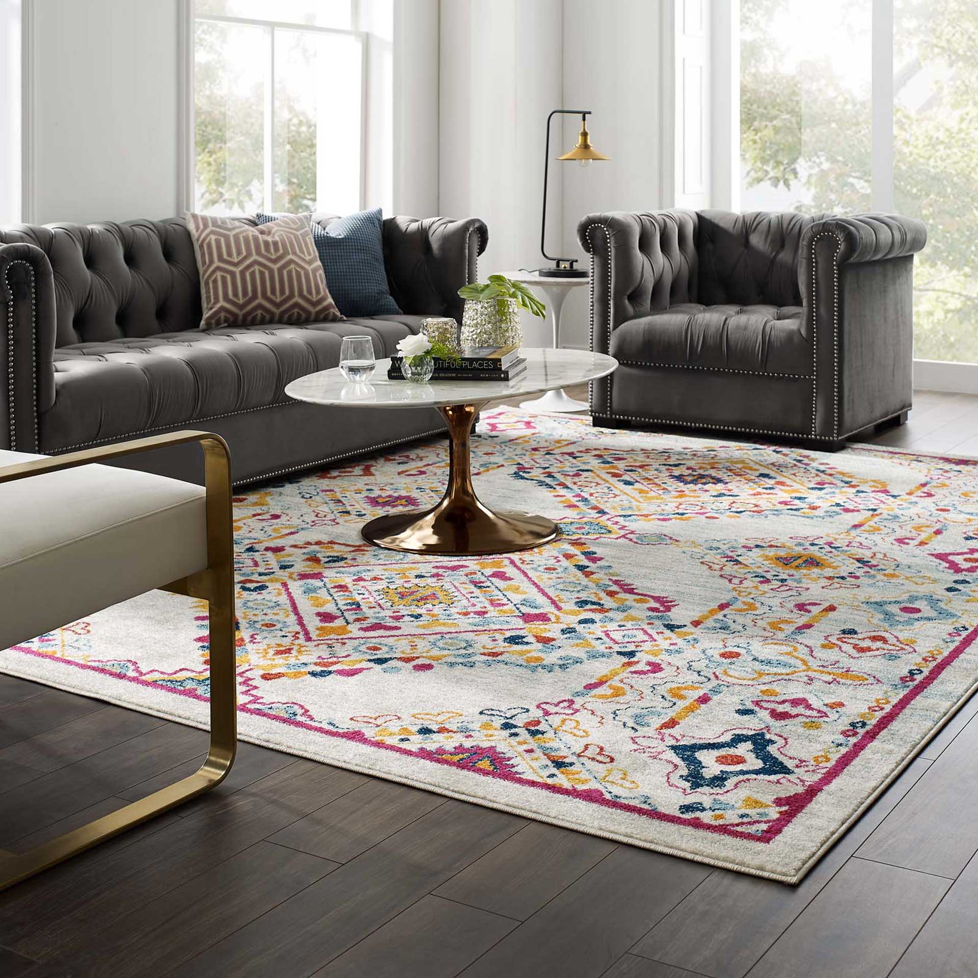 Eastham Lattice Area Rug Ivory/Blue/Orange/Yellow/Red - Image 7