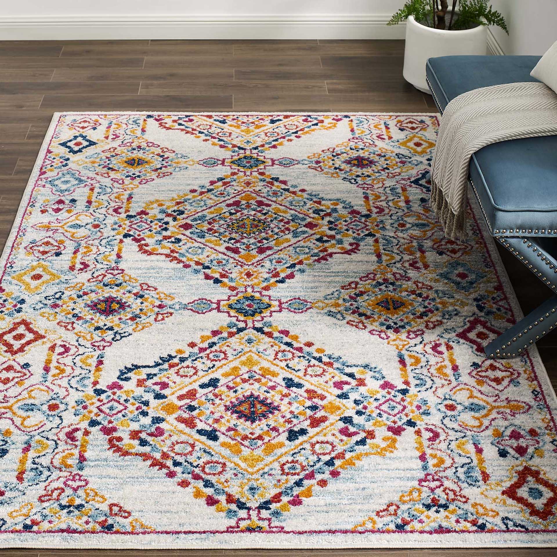 Eastham Lattice Area Rug Ivory/Blue/Orange/Yellow/Red - Image 8
