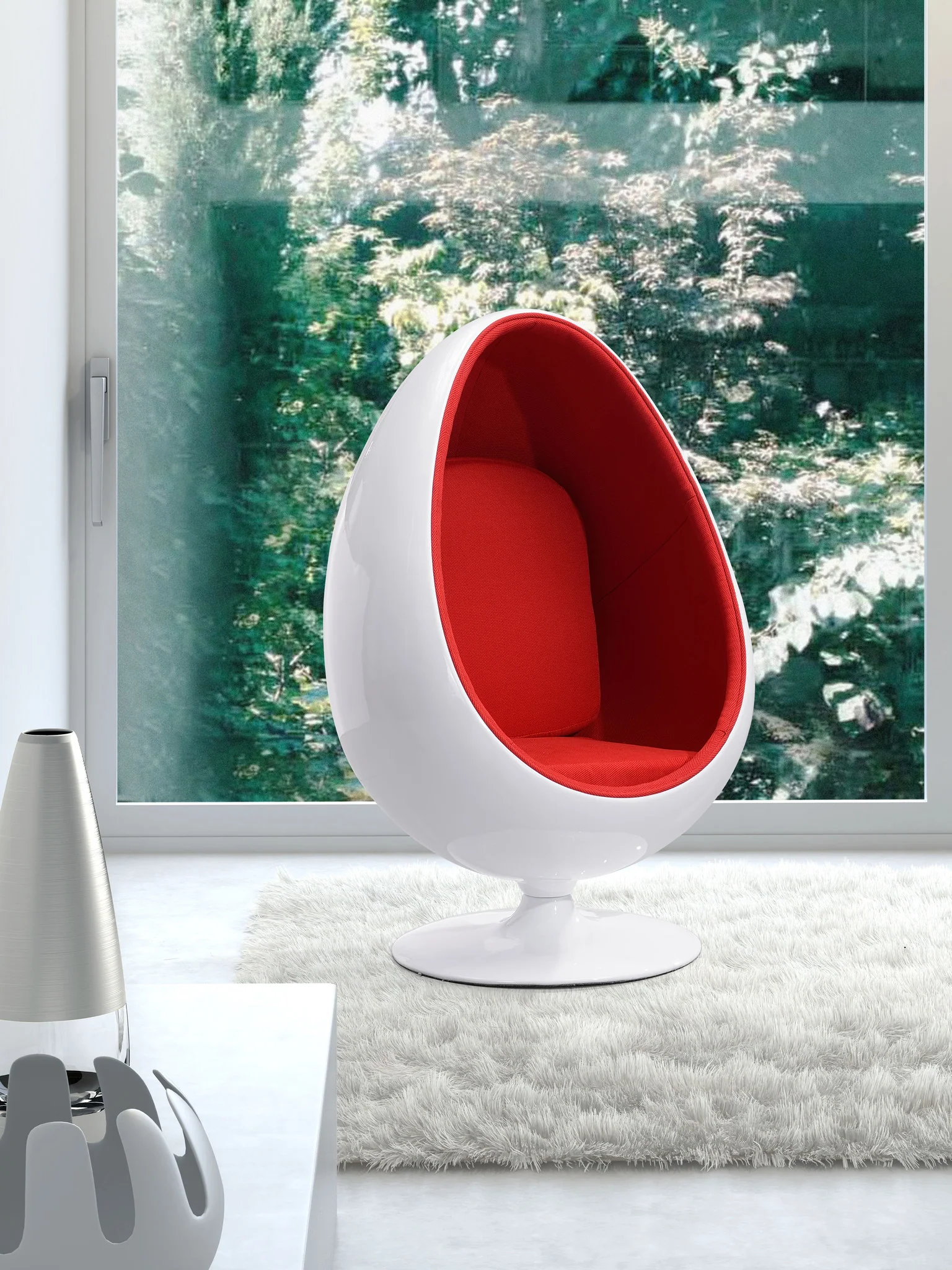 Egg Lounge Chair Red Fabric - Image 5