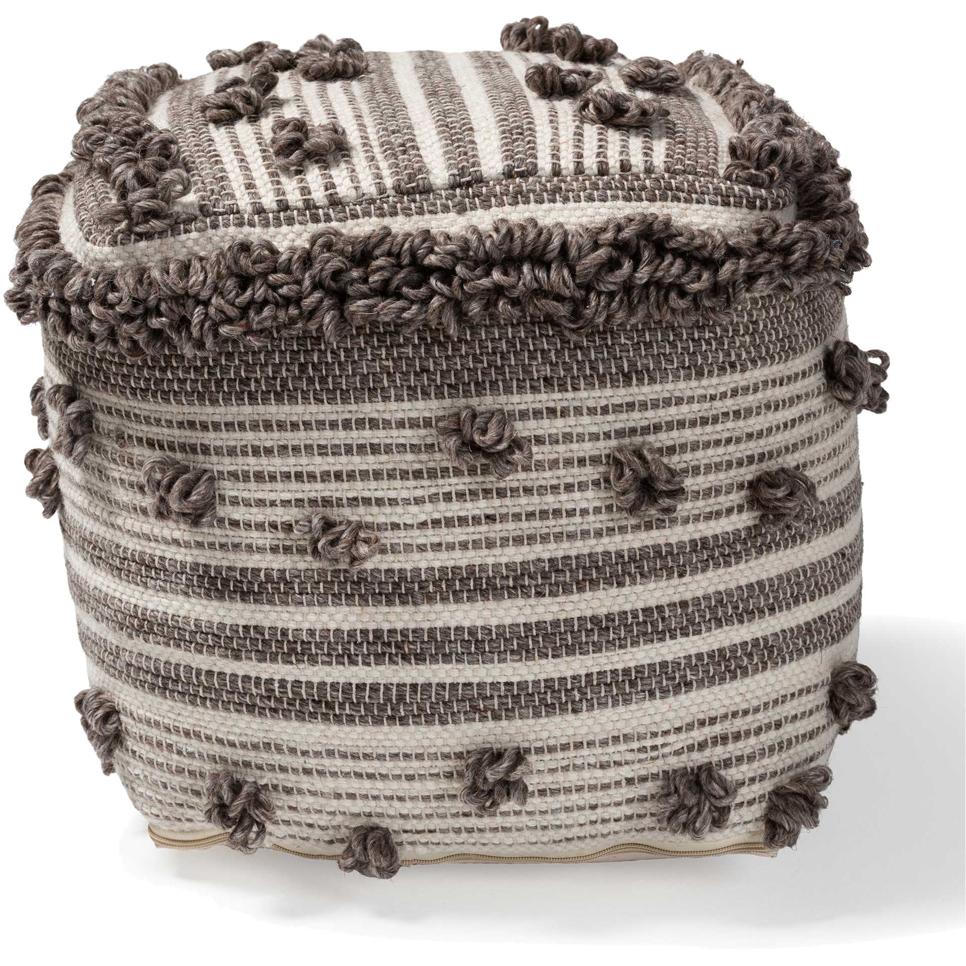 Elaina Handwoven Wool Pouf Ivory/Brown - Image 2