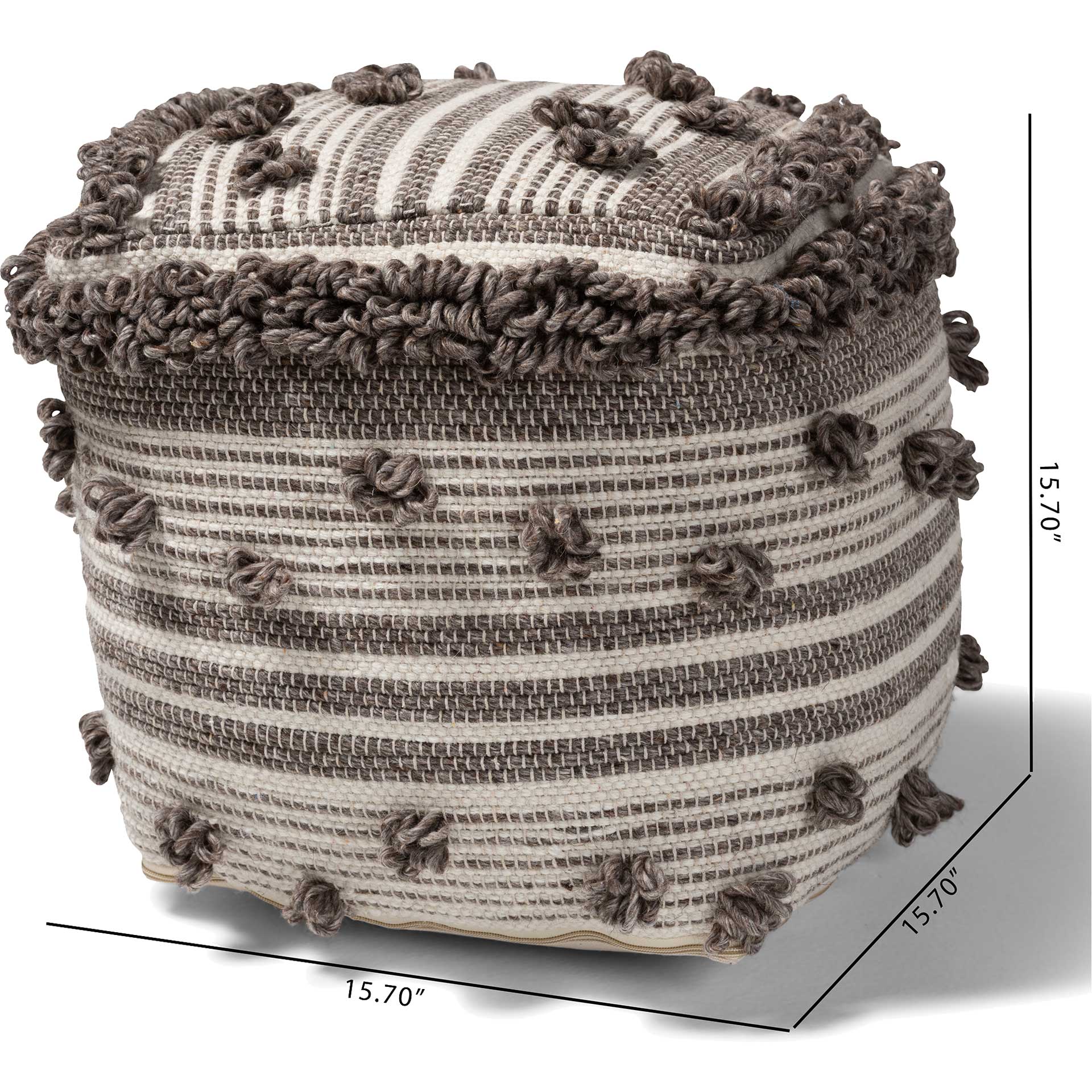 Elaina Handwoven Wool Pouf Ivory/Brown - Image 4