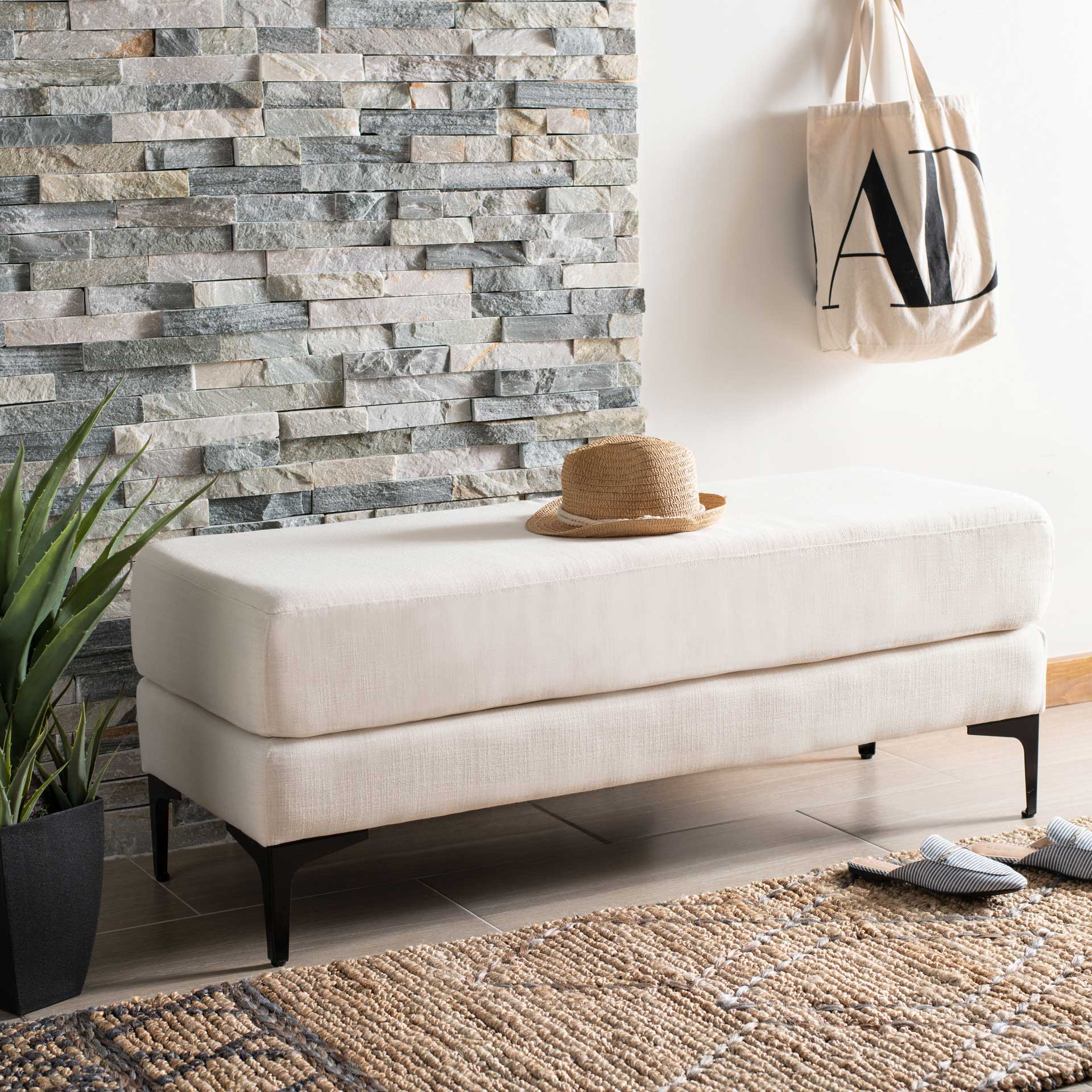 Elaine Rectangular Bench Creme/Black - Image 4
