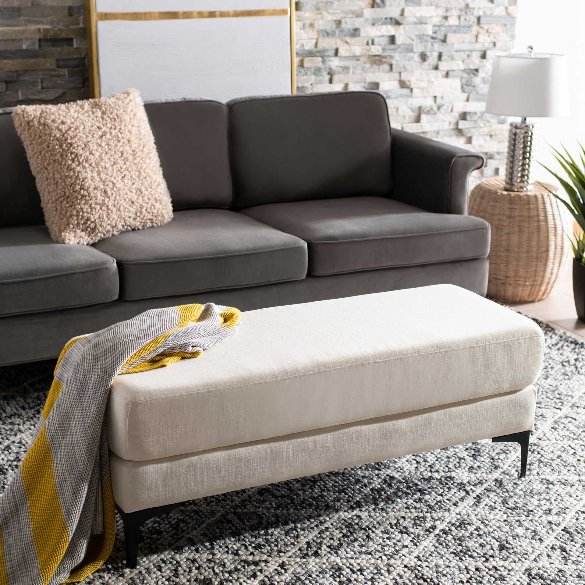 Elaine Rectangular Bench Creme/Black - Image 5