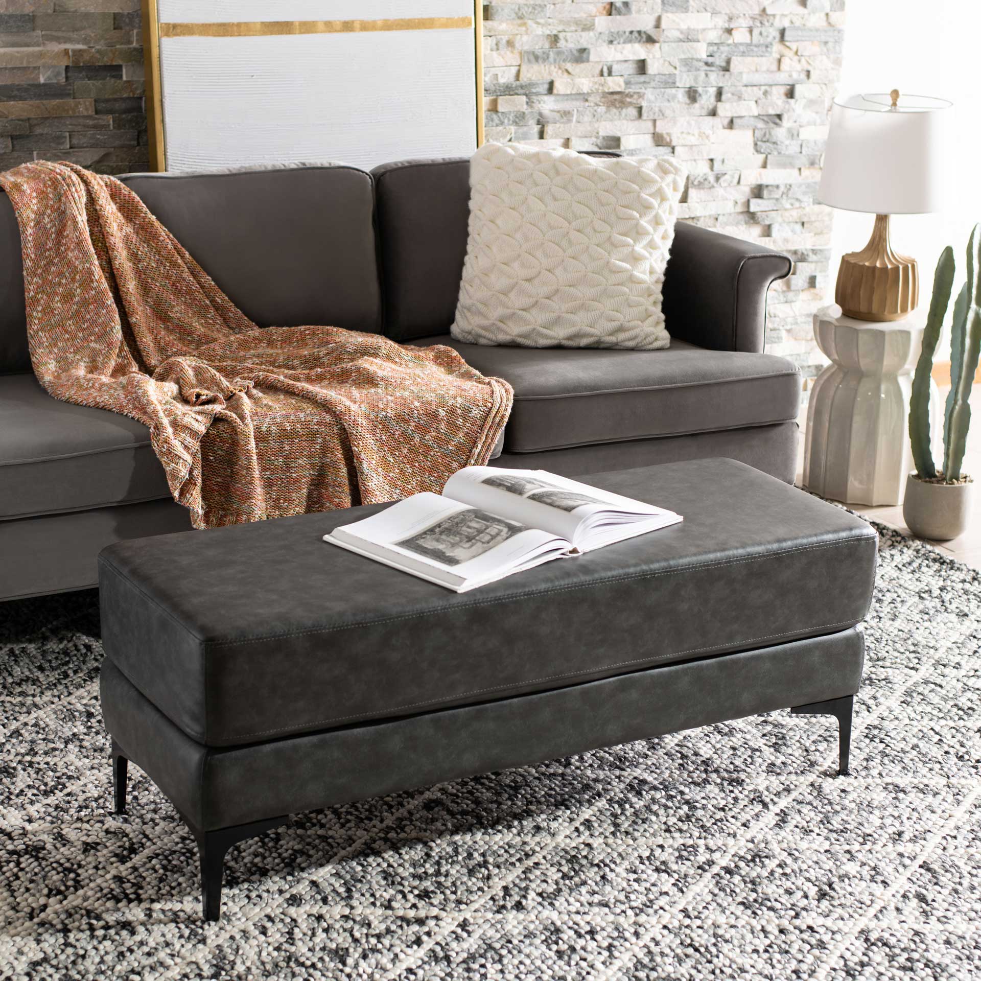 Elaine Rectangular Bench Gray/Black - Image 5