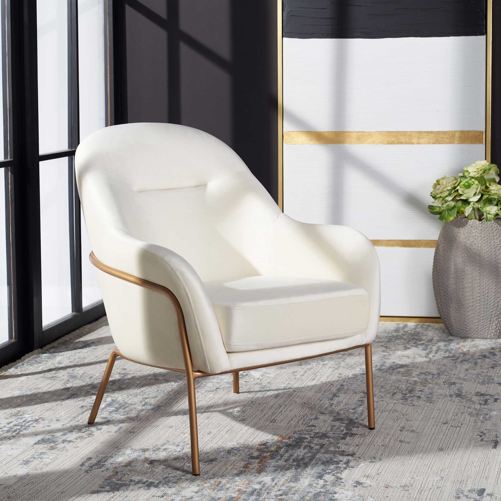 Eldon Velvet Accent Chair Cream/Gold - Image 7