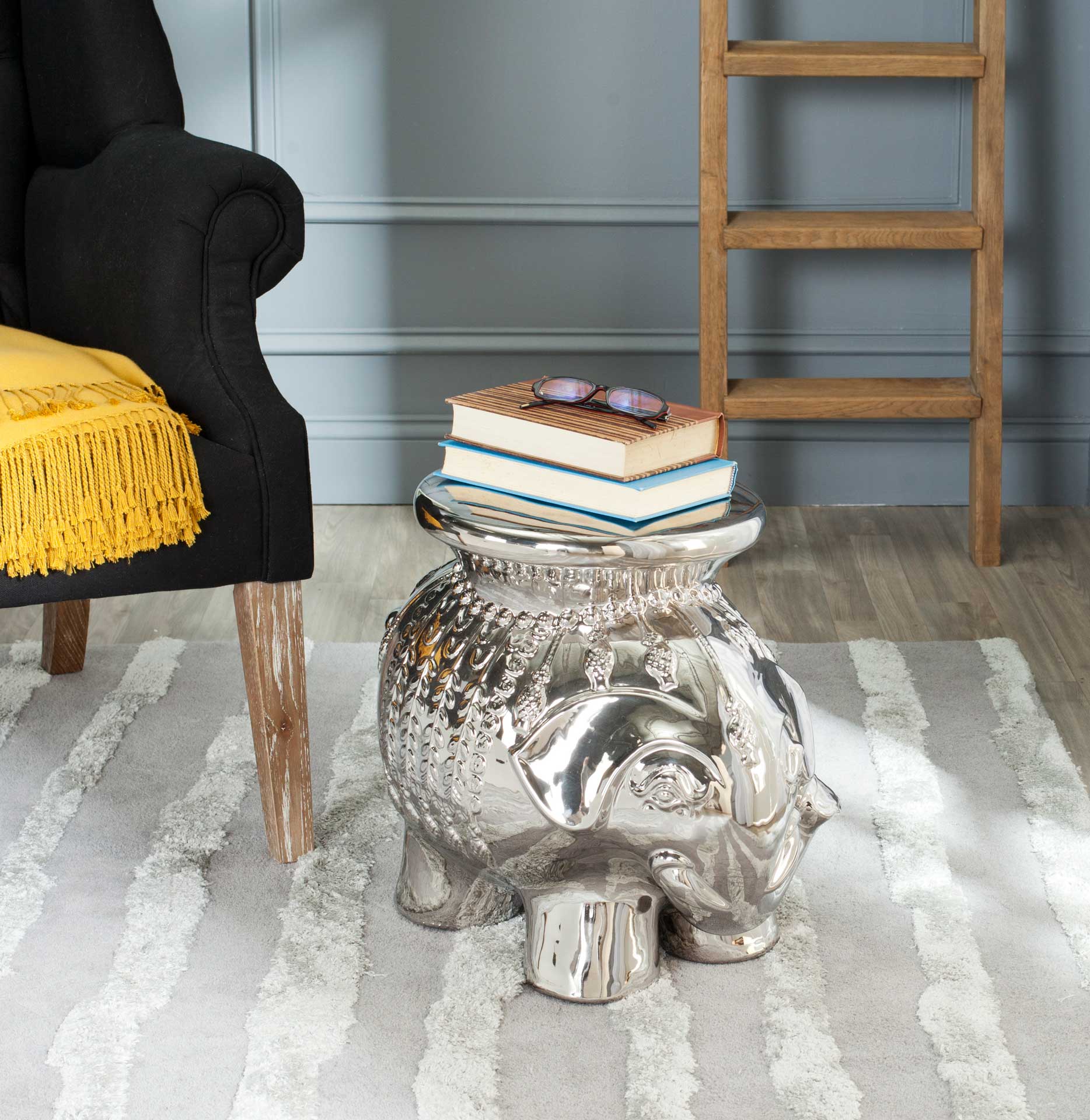 Elephant Garden Stool Silver - Image 4