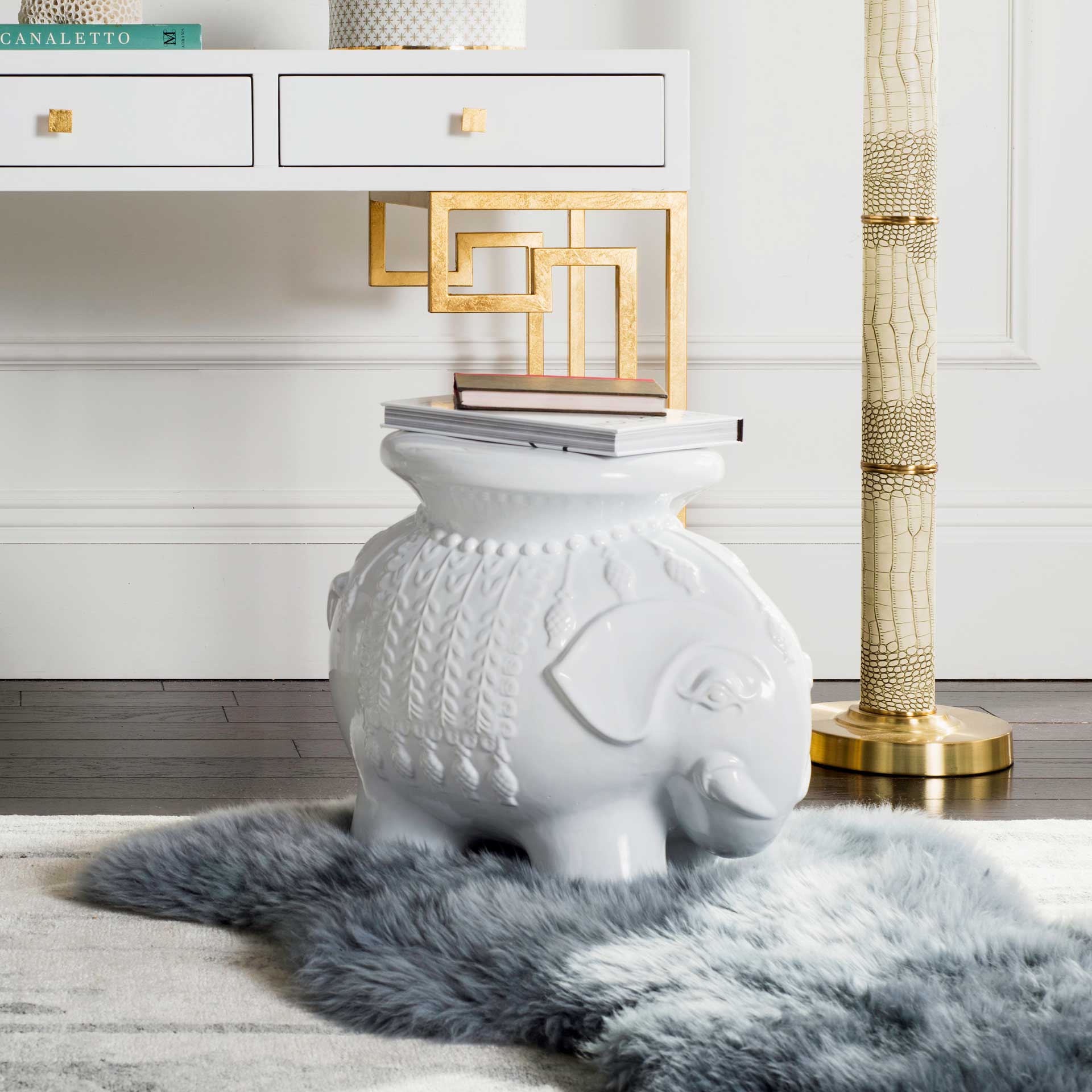 Elephant Garden Stool White - Image 4