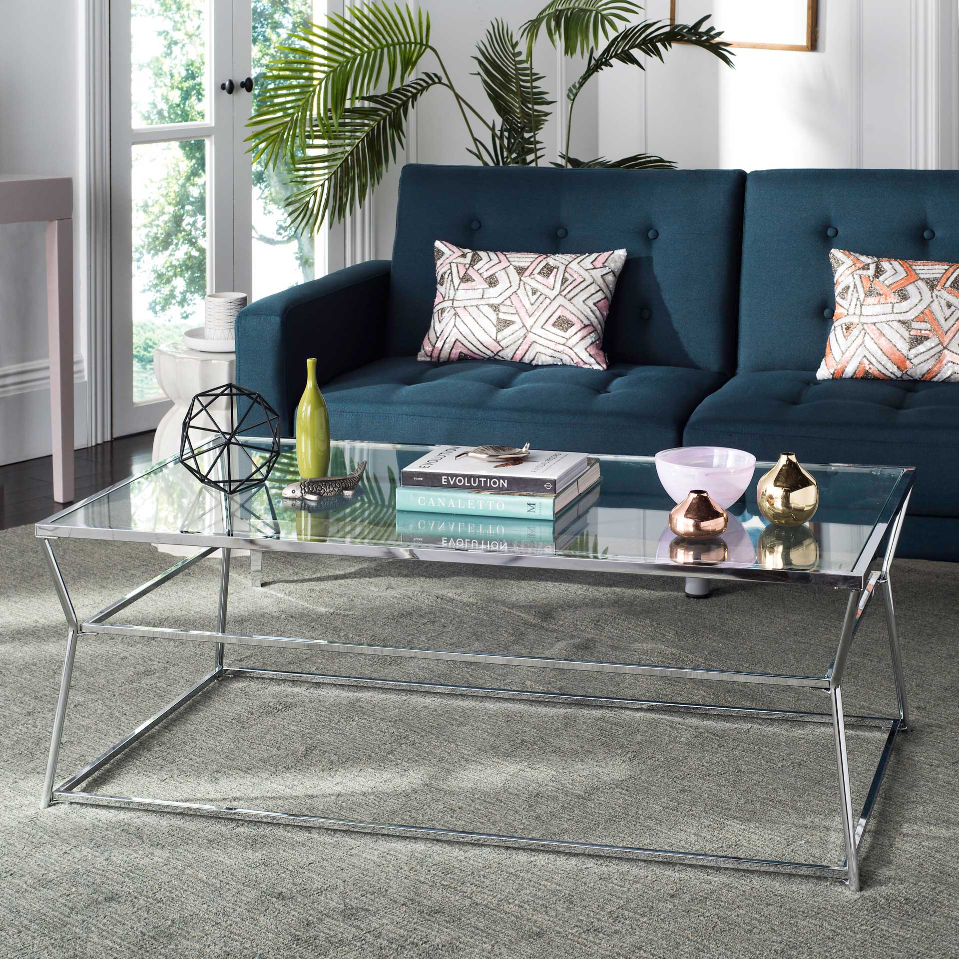 Elian Glass Coffee Table Chrome - Image 4