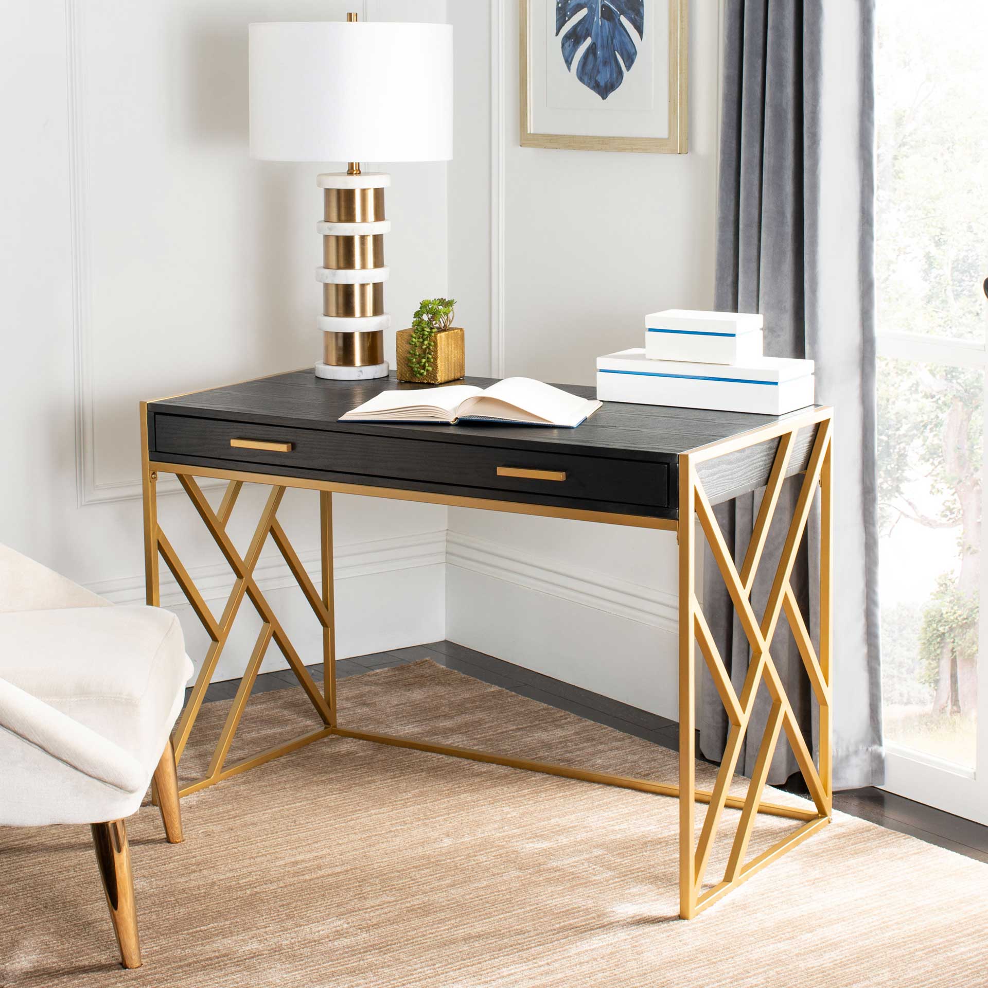 Elias 1 Drawer Desk Black/Gold - Image 6