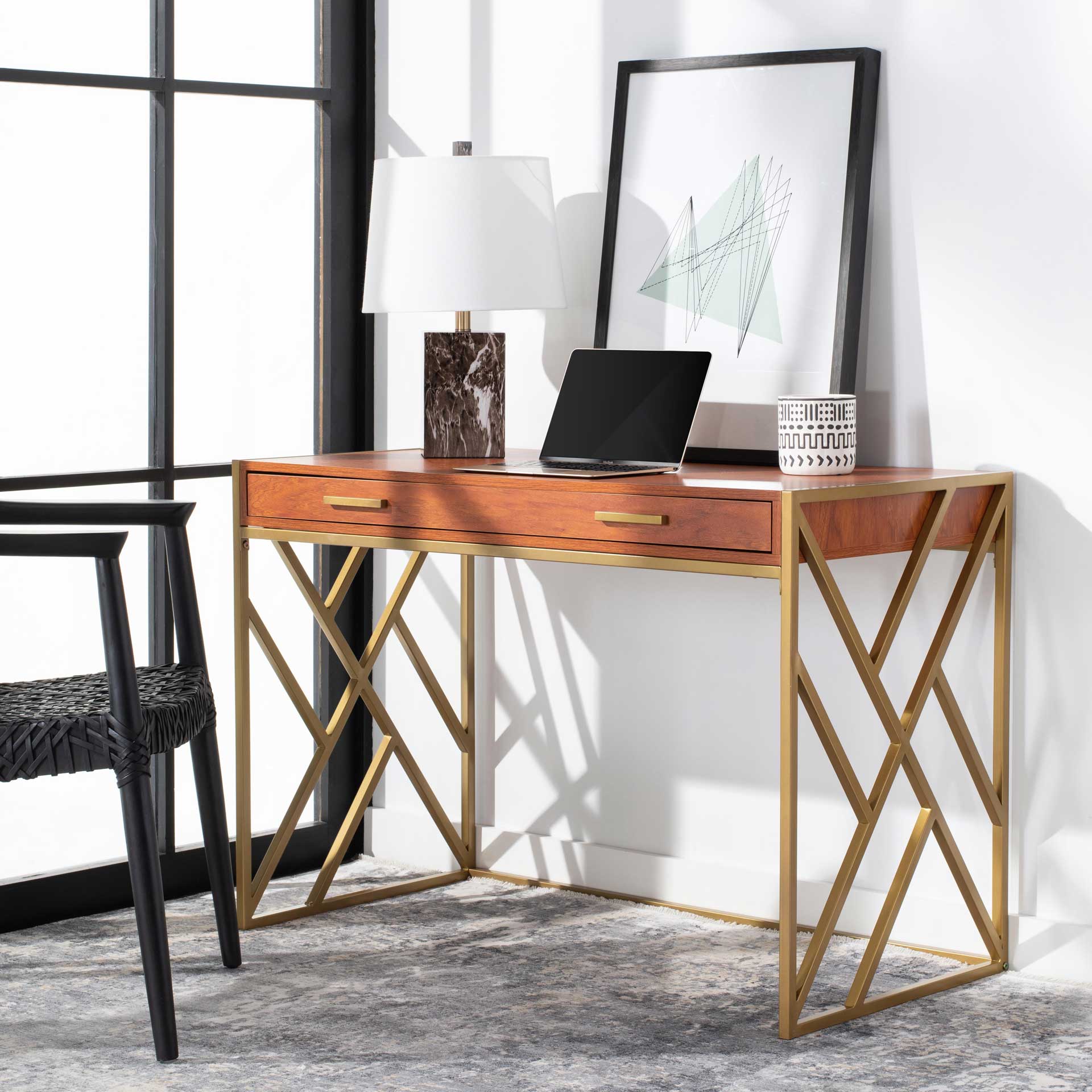 Elias 1 Drawer Desk Natural/Gold - Image 7