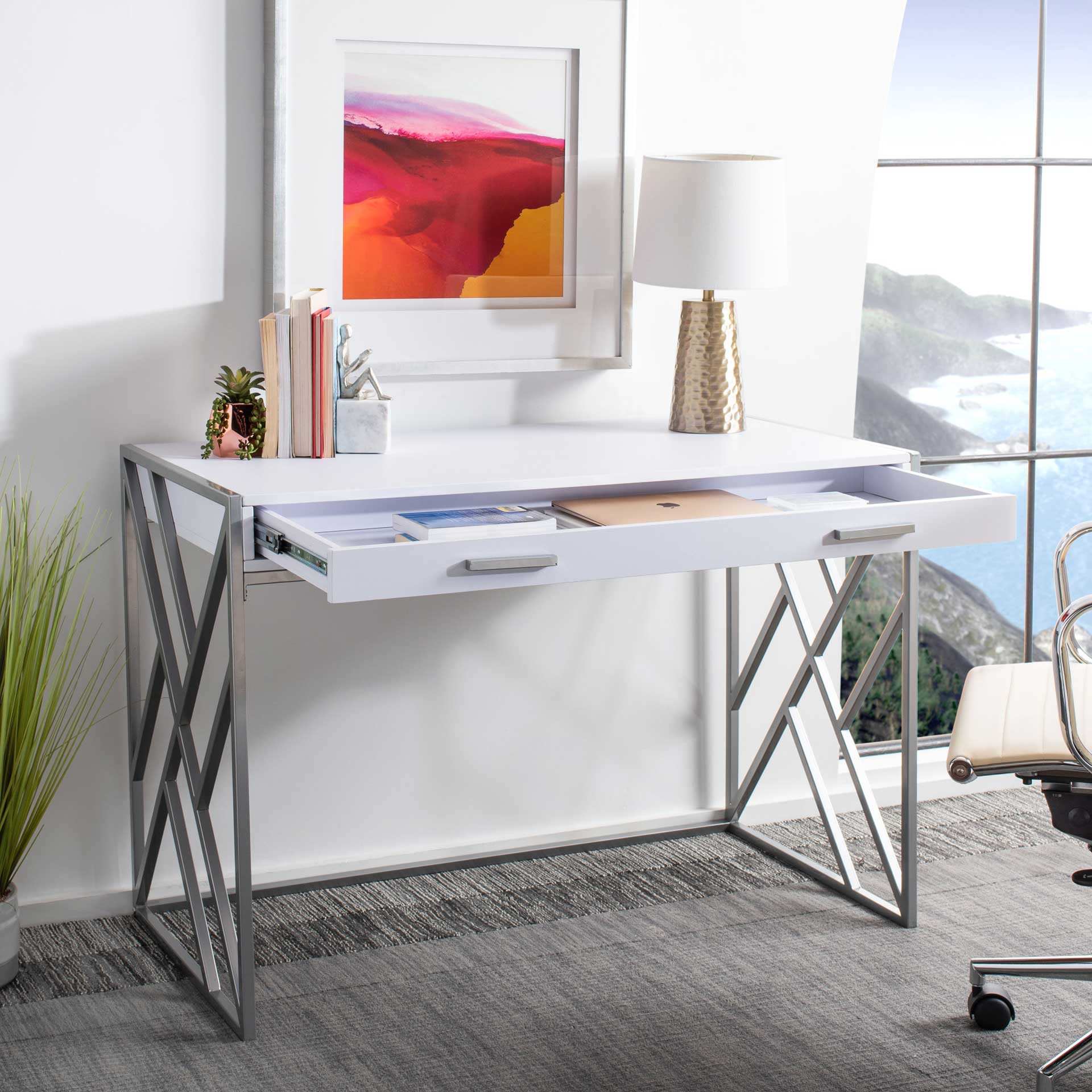 Elias 1 Drawer Desk White/Silver - Image 8