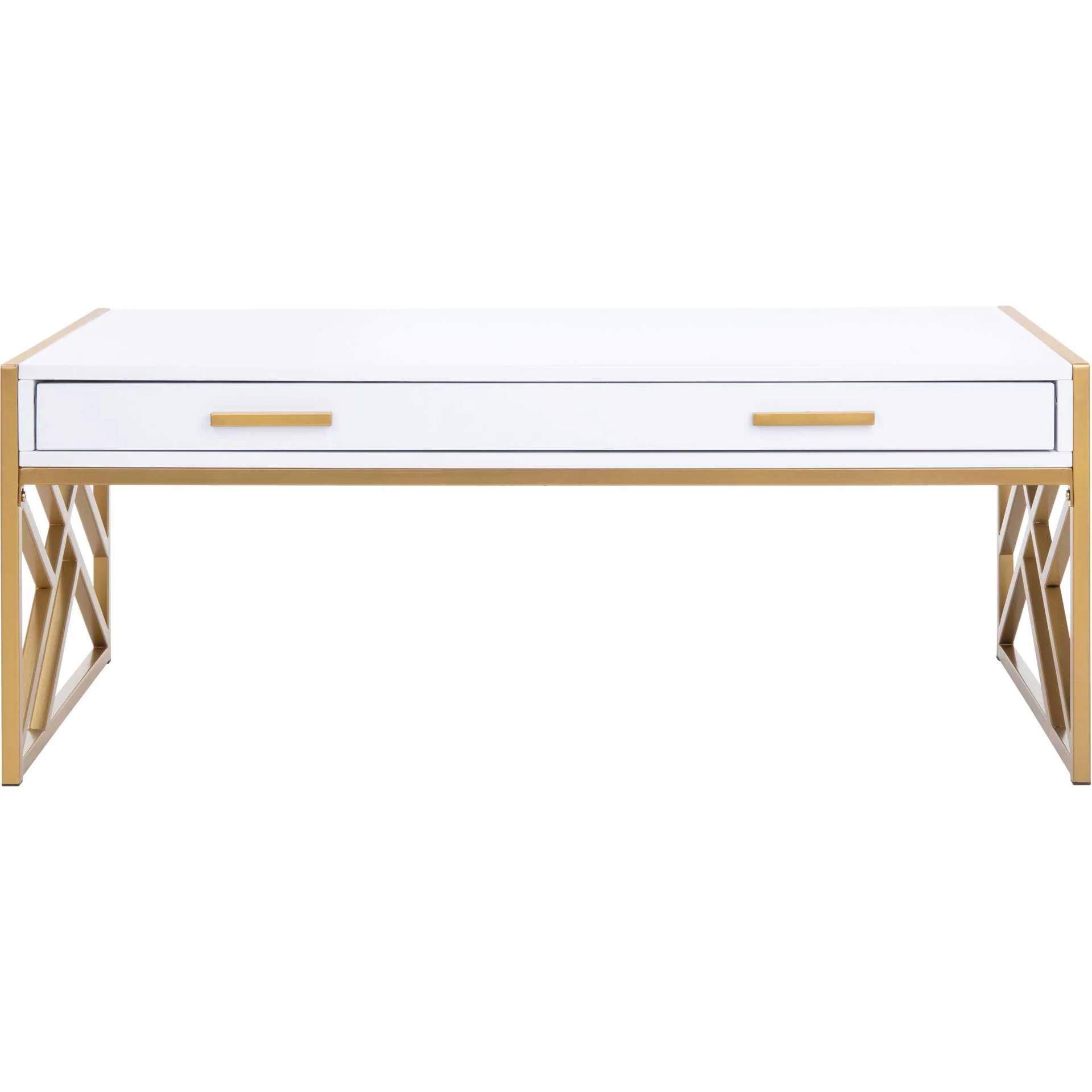 Elias 2 Drawer Coffee Table White/Gold - Image 2
