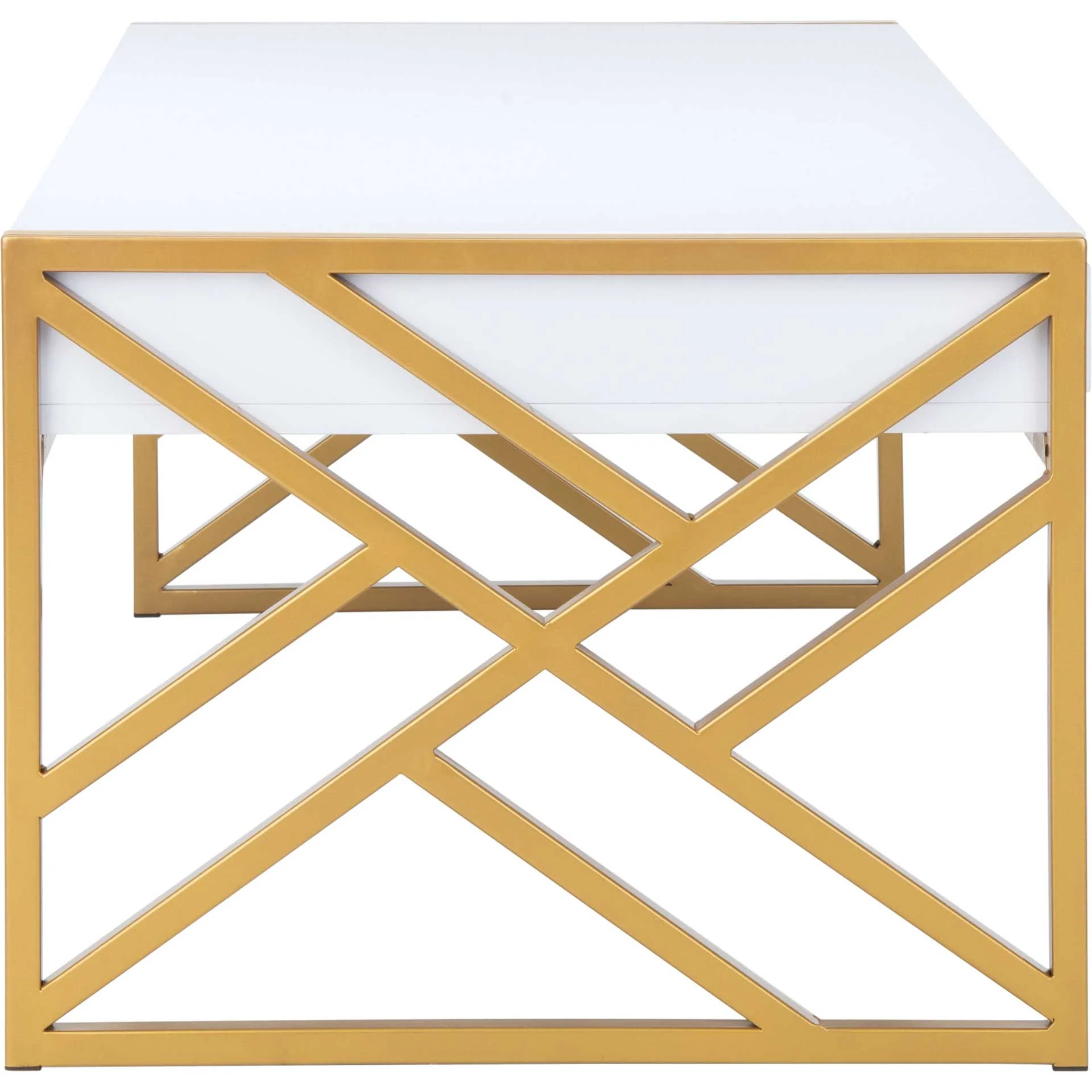Elias 2 Drawer Coffee Table White/Gold - Image 3