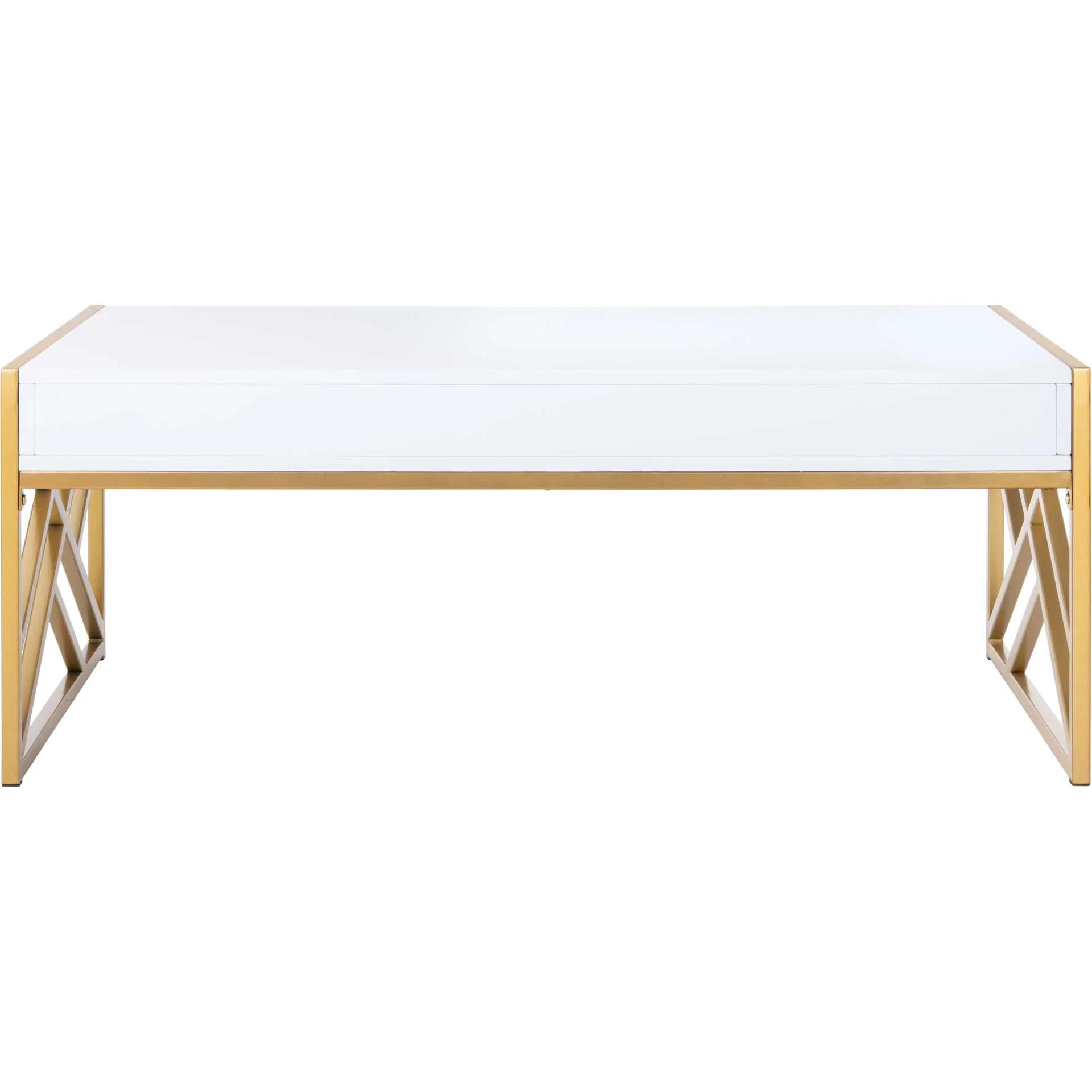Elias 2 Drawer Coffee Table White/Gold - Image 4