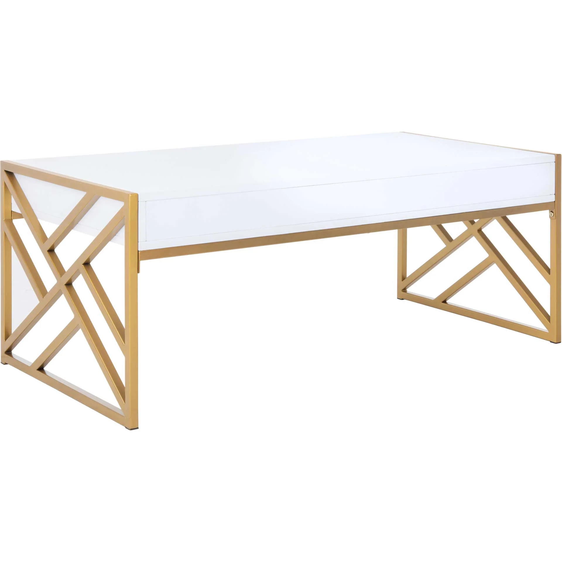 Elias 2 Drawer Coffee Table White/Gold - Image 5