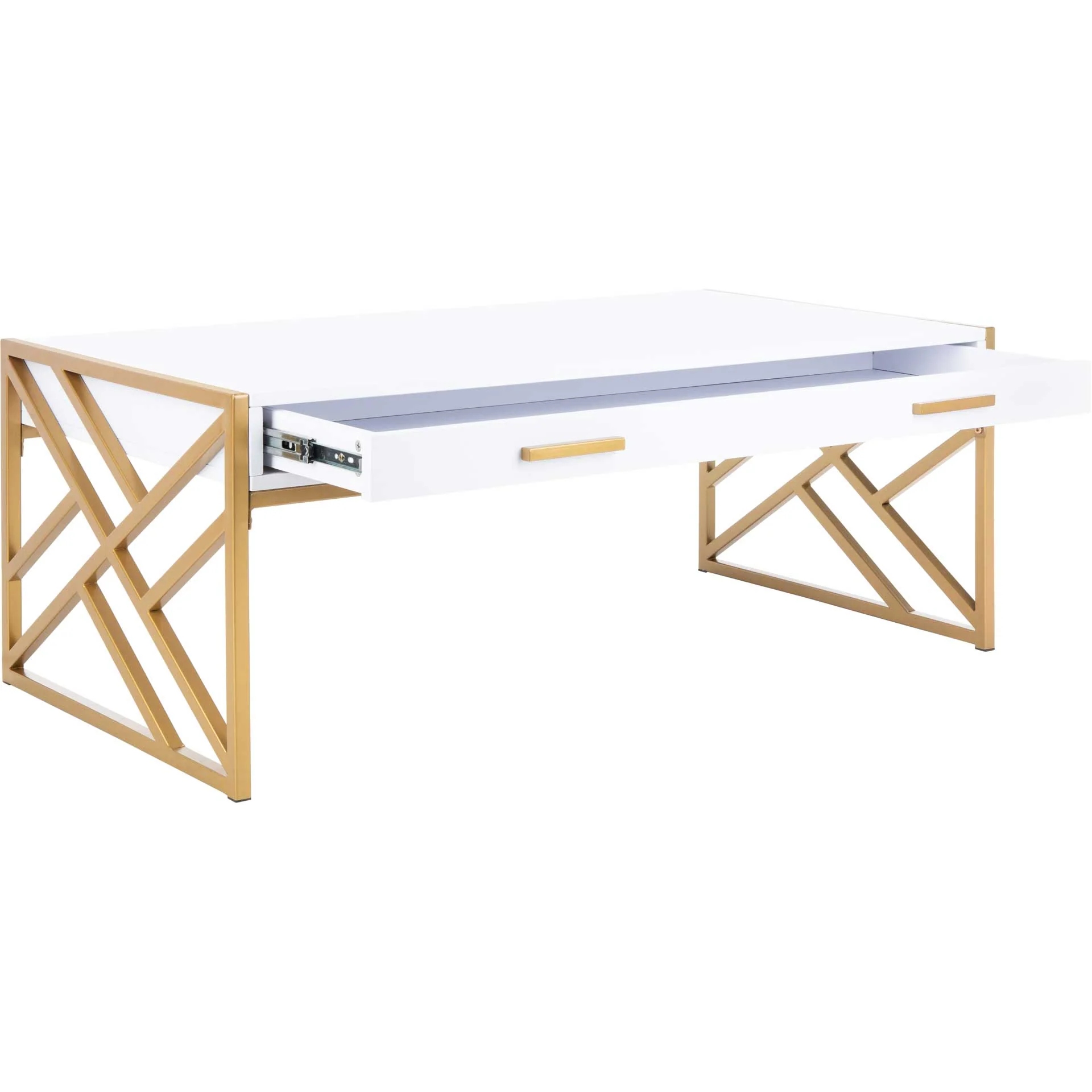 Elias 2 Drawer Coffee Table White/Gold - Image 6