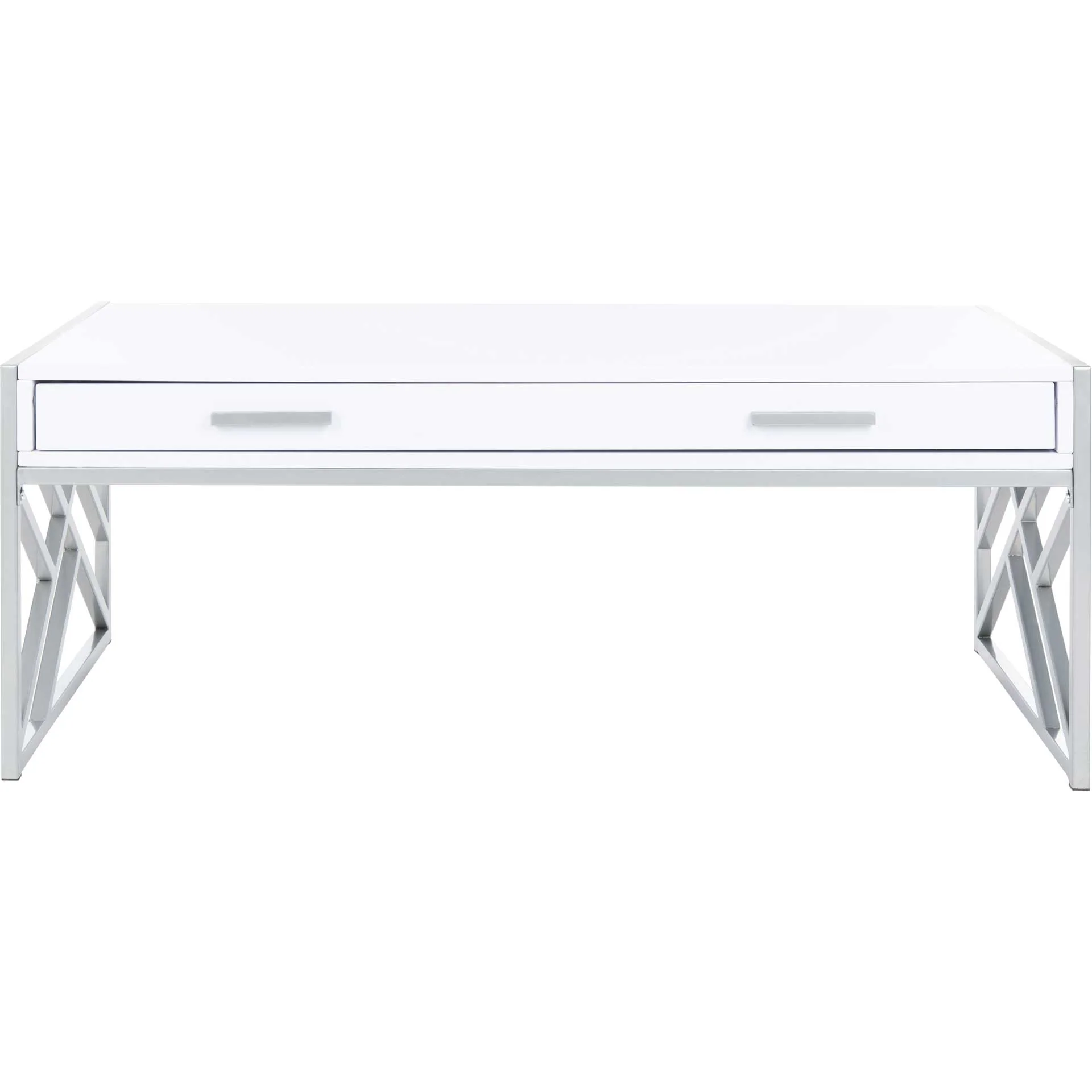 Elias 2 Drawer Coffee Table White/Silver - Image 2