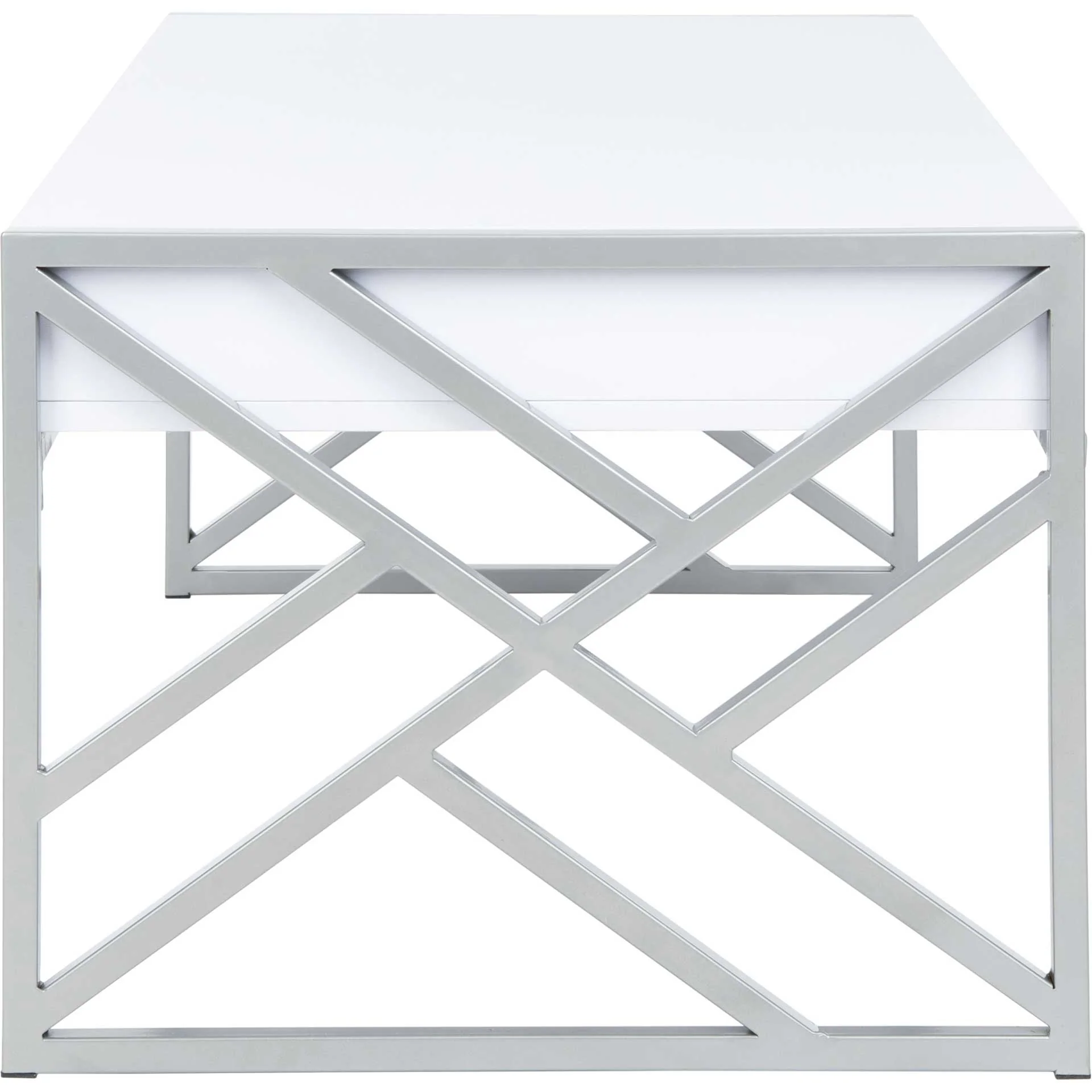 Elias 2 Drawer Coffee Table White/Silver - Image 3