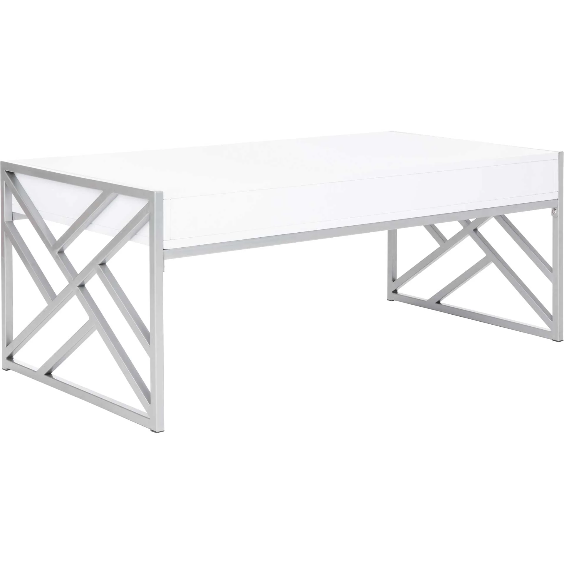 Elias 2 Drawer Coffee Table White/Silver - Image 5
