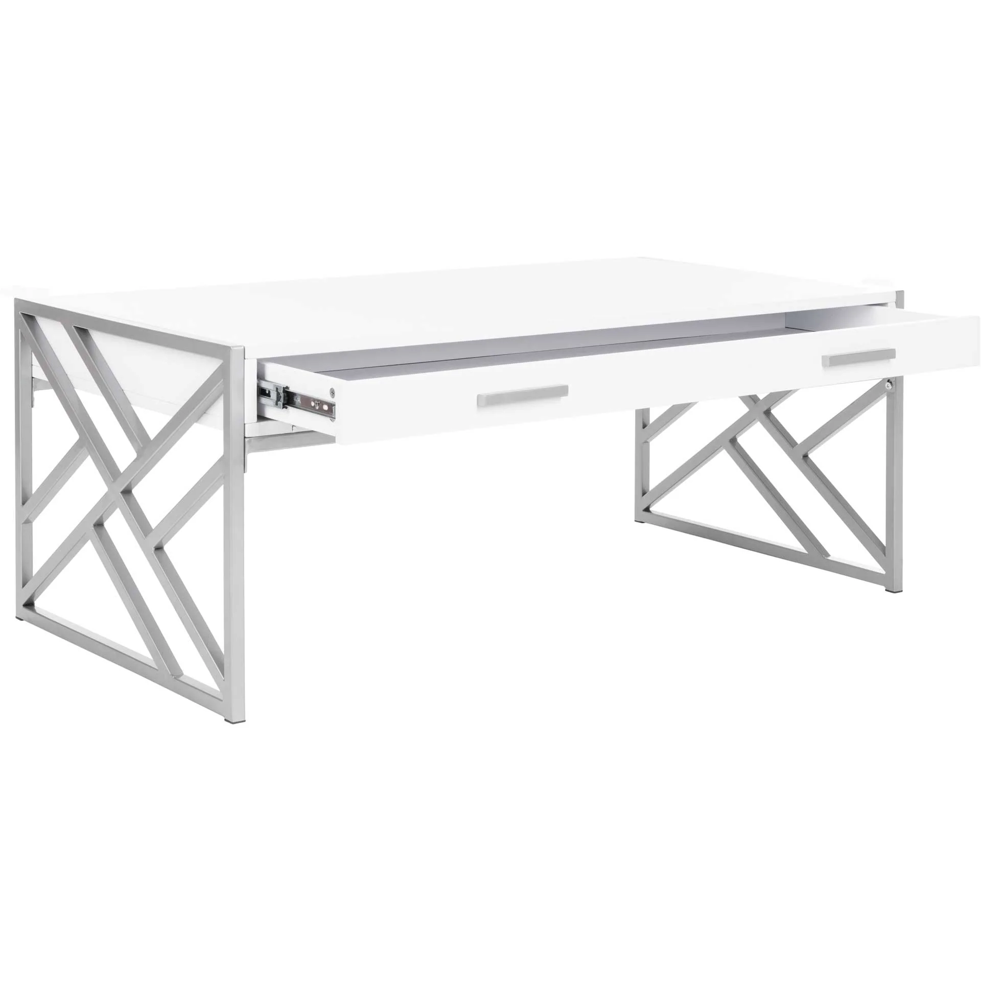 Elias 2 Drawer Coffee Table White/Silver - Image 6