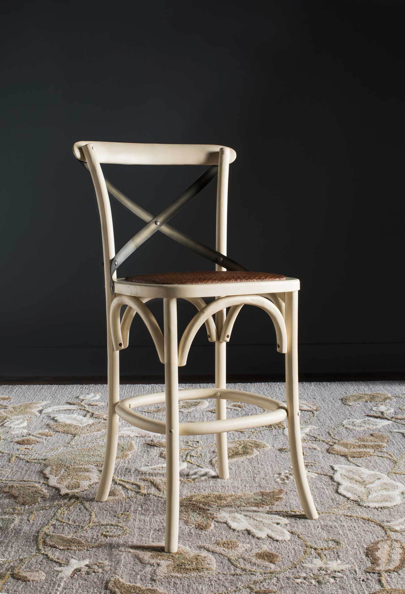 Elisabeth X Back Bar Stool Distressed Ivory/Medium Brown - Image 10