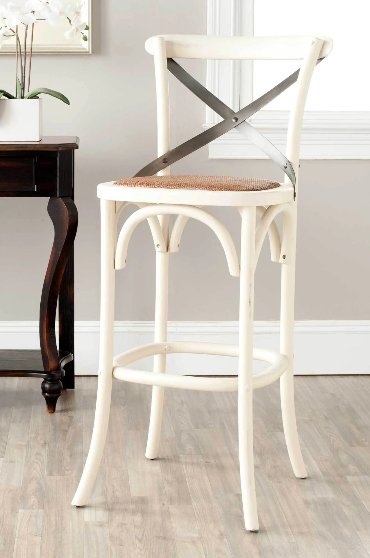 Elisabeth X Back Bar Stool Distressed Ivory/Medium Brown - Image 5