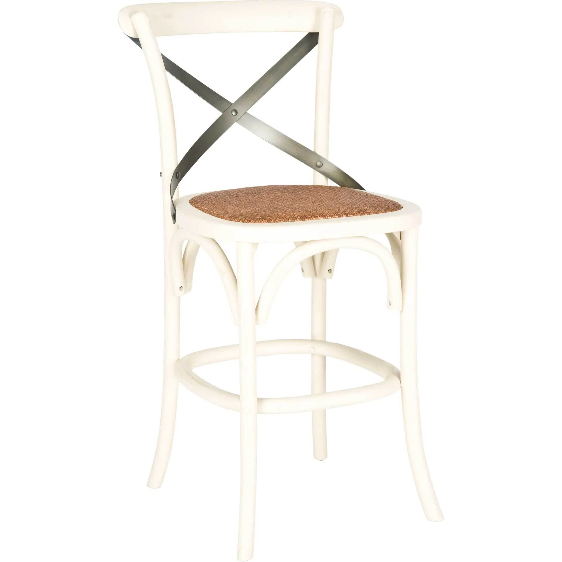 Elisabeth X Back Bar Stool Distressed Ivory/Medium Brown - Image 6