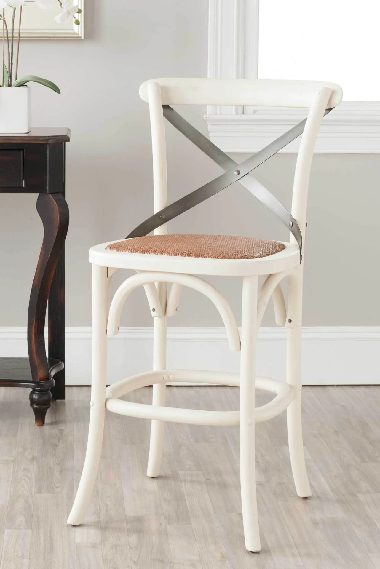 Elisabeth X Back Bar Stool Distressed Ivory/Medium Brown - Image 9