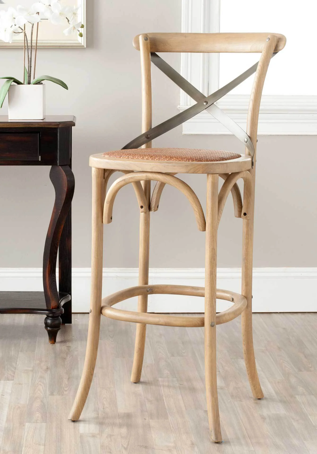 Elisabeth X Back Bar Stool Weathered Oak/Medium Brown - Image 5