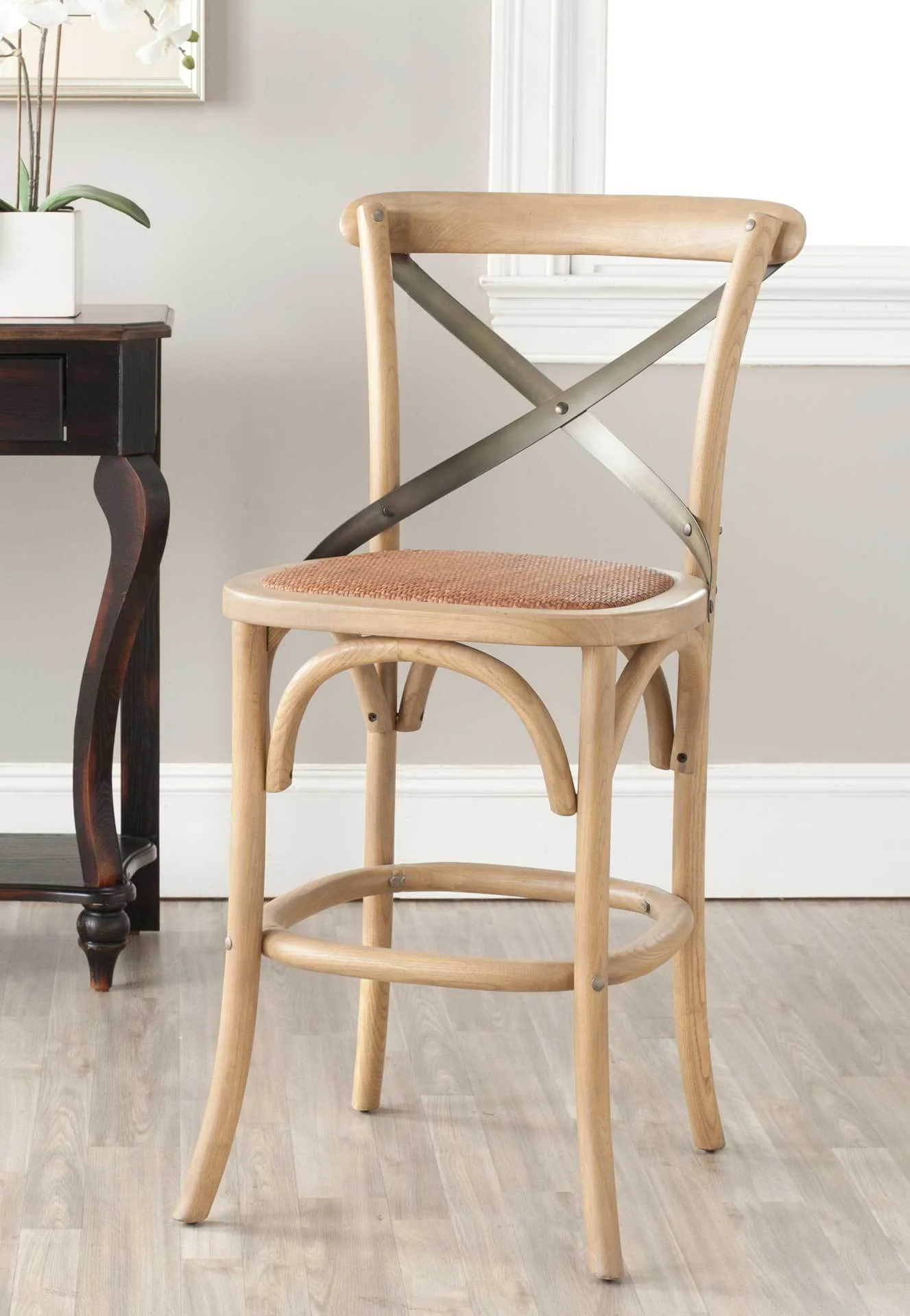 Elisabeth X Back Bar Stool Weathered Oak/Medium Brown - Image 9