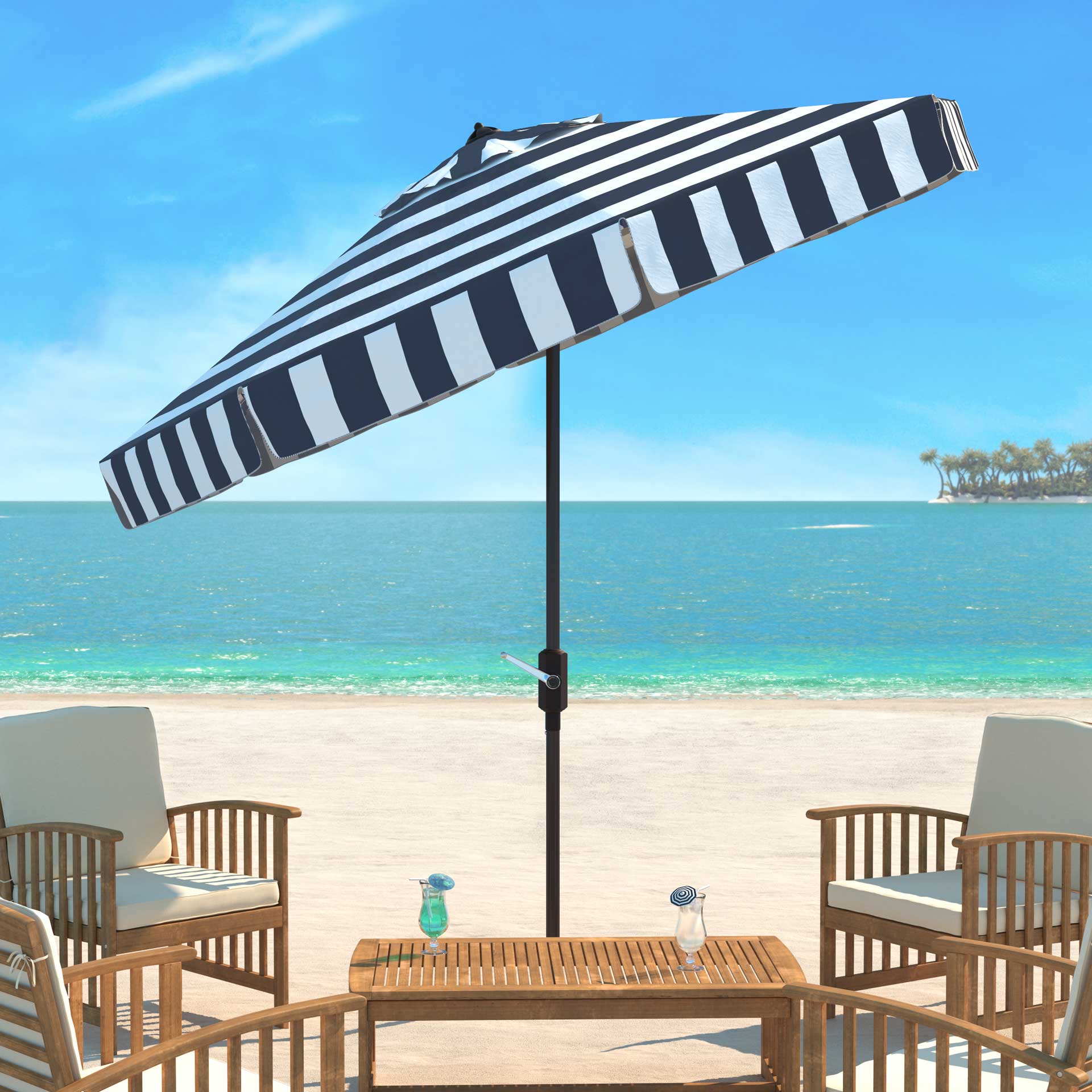 Elita Uv Resistant Auto Tilt Umbrella Navy/White - Image 4